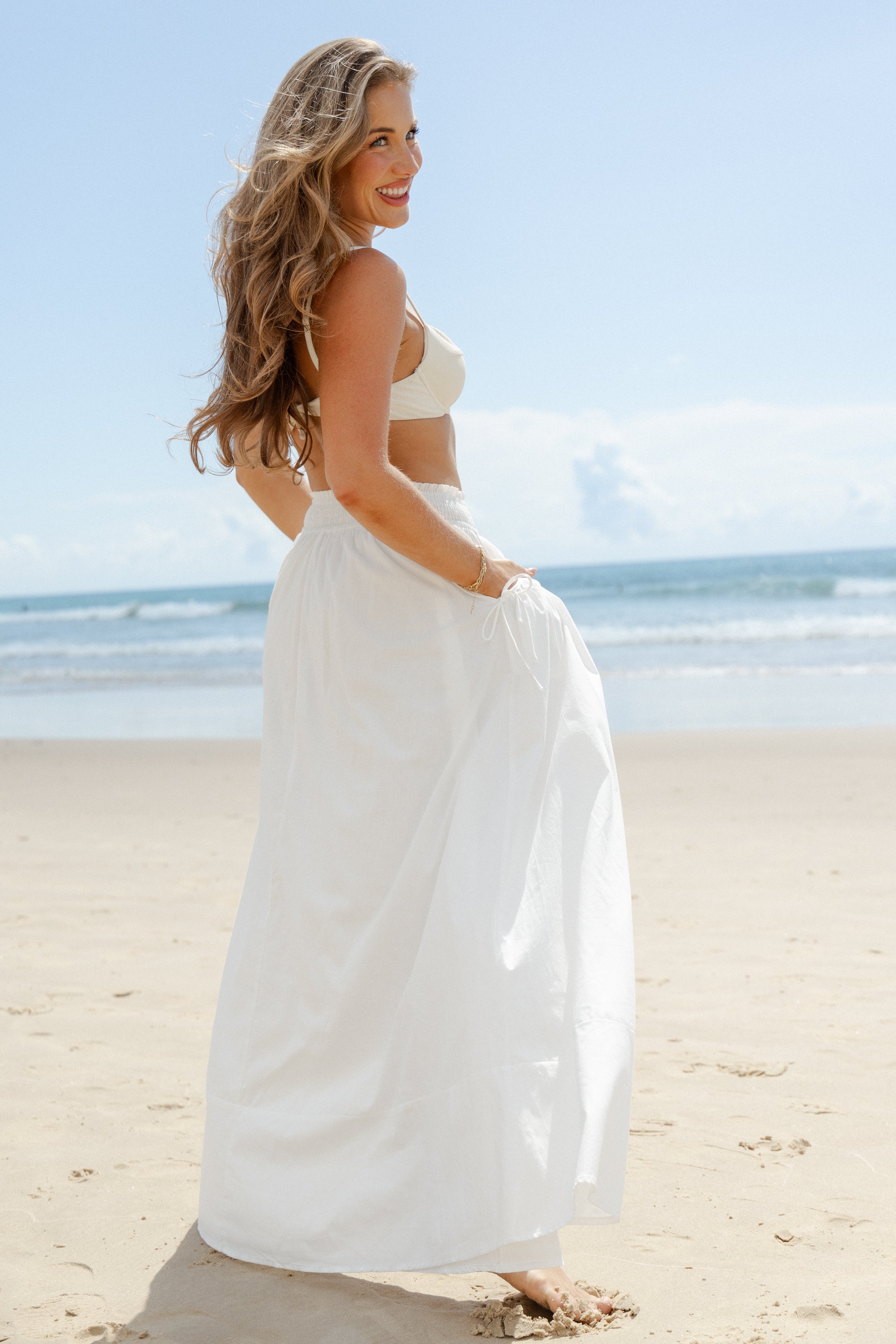 Savie Bow Detail Maxi Skirt - White