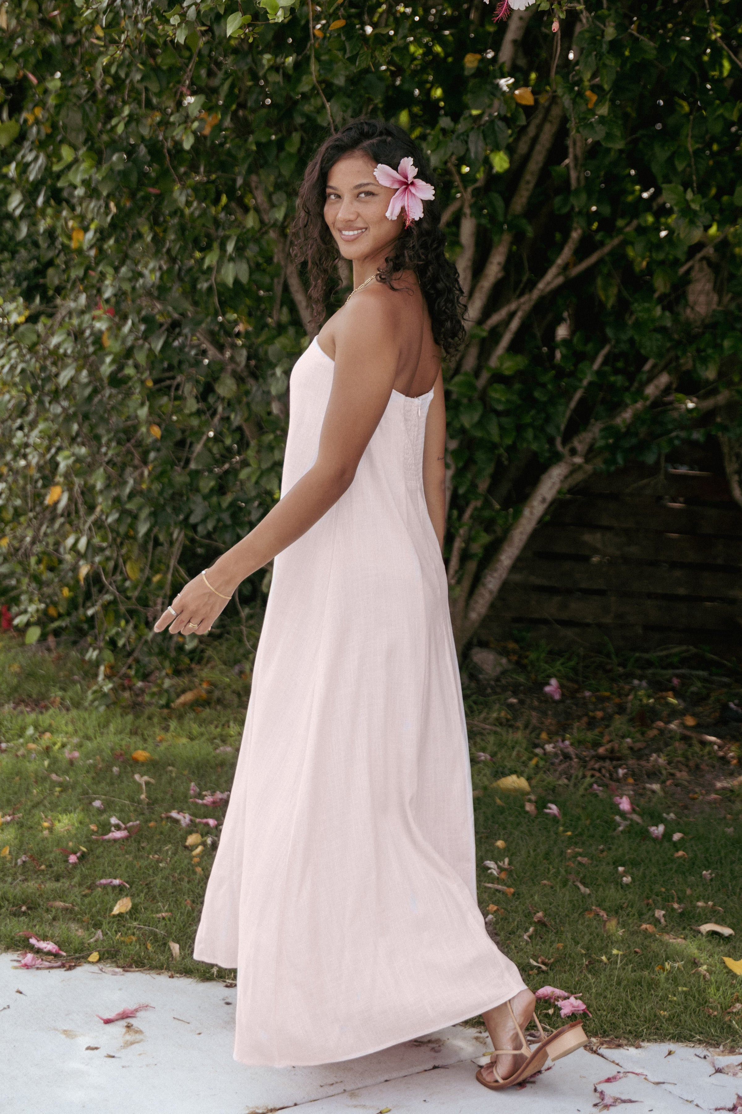 Bethany Strapless Midi Dress - Rosewater