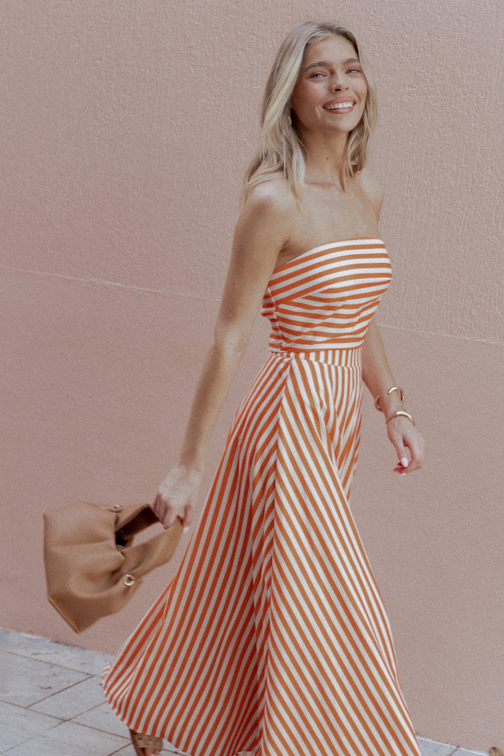 Collective Dress - Serafina Two Piece Set - Orange Beige Stripe image 1