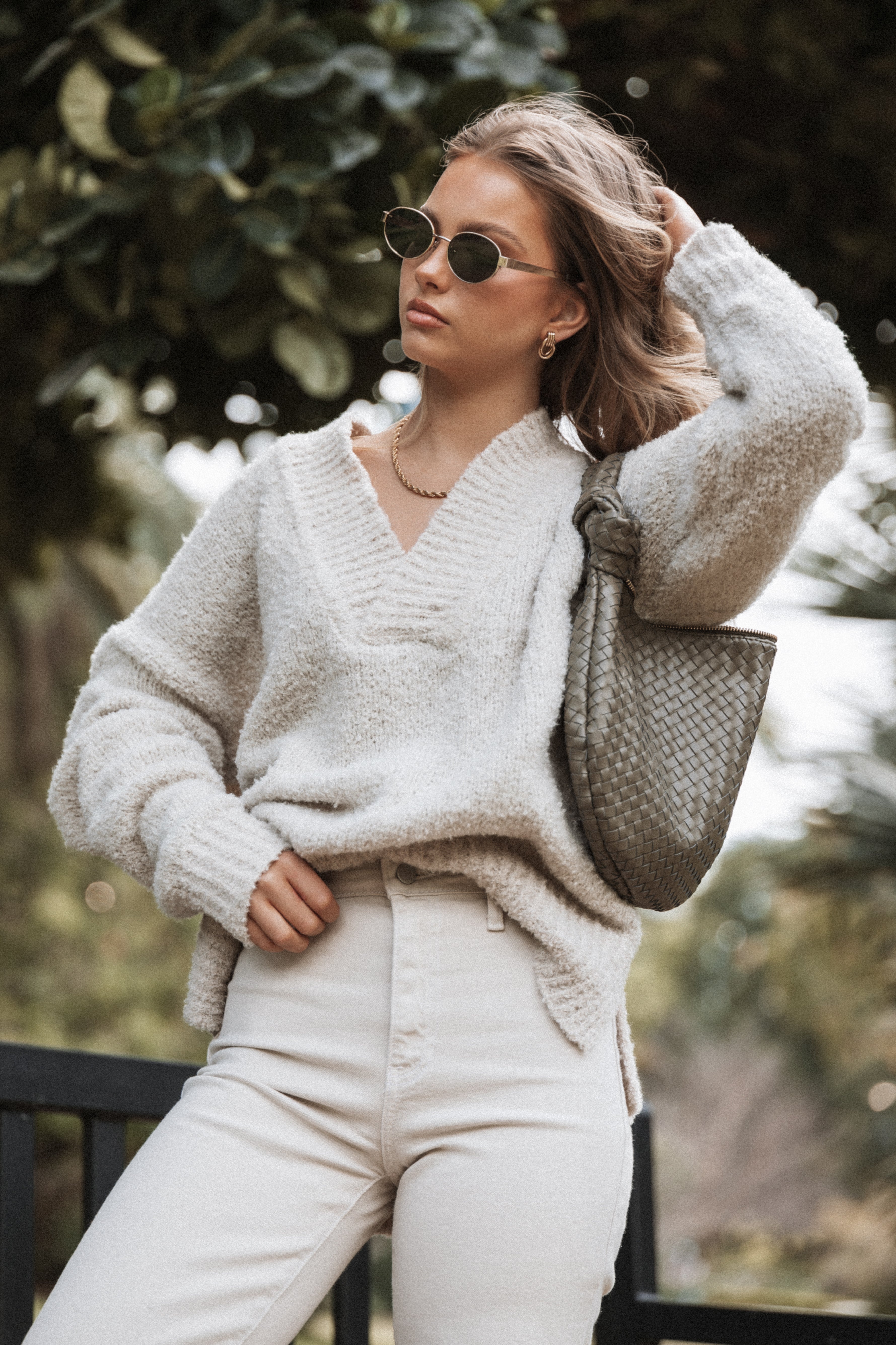 Charisma Vneck Knit Sweater - Beige