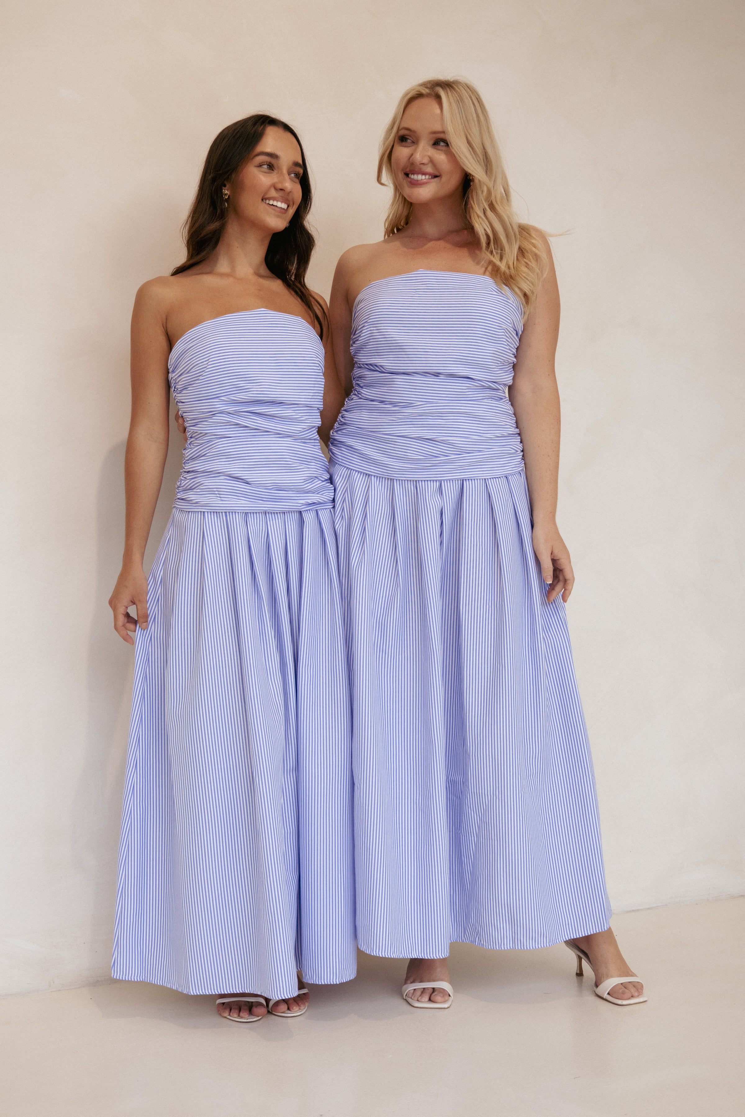 Avalee Strapless Maxi Dress - Blue Stripe