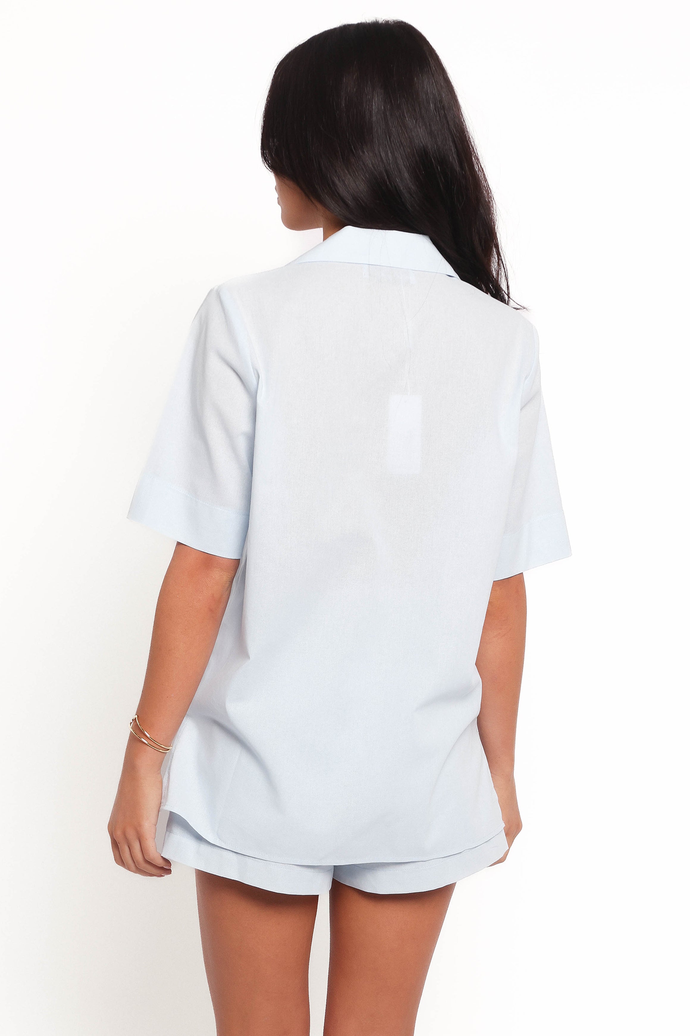 Aaliyah Cotton Tie Front Top - Pale Blue