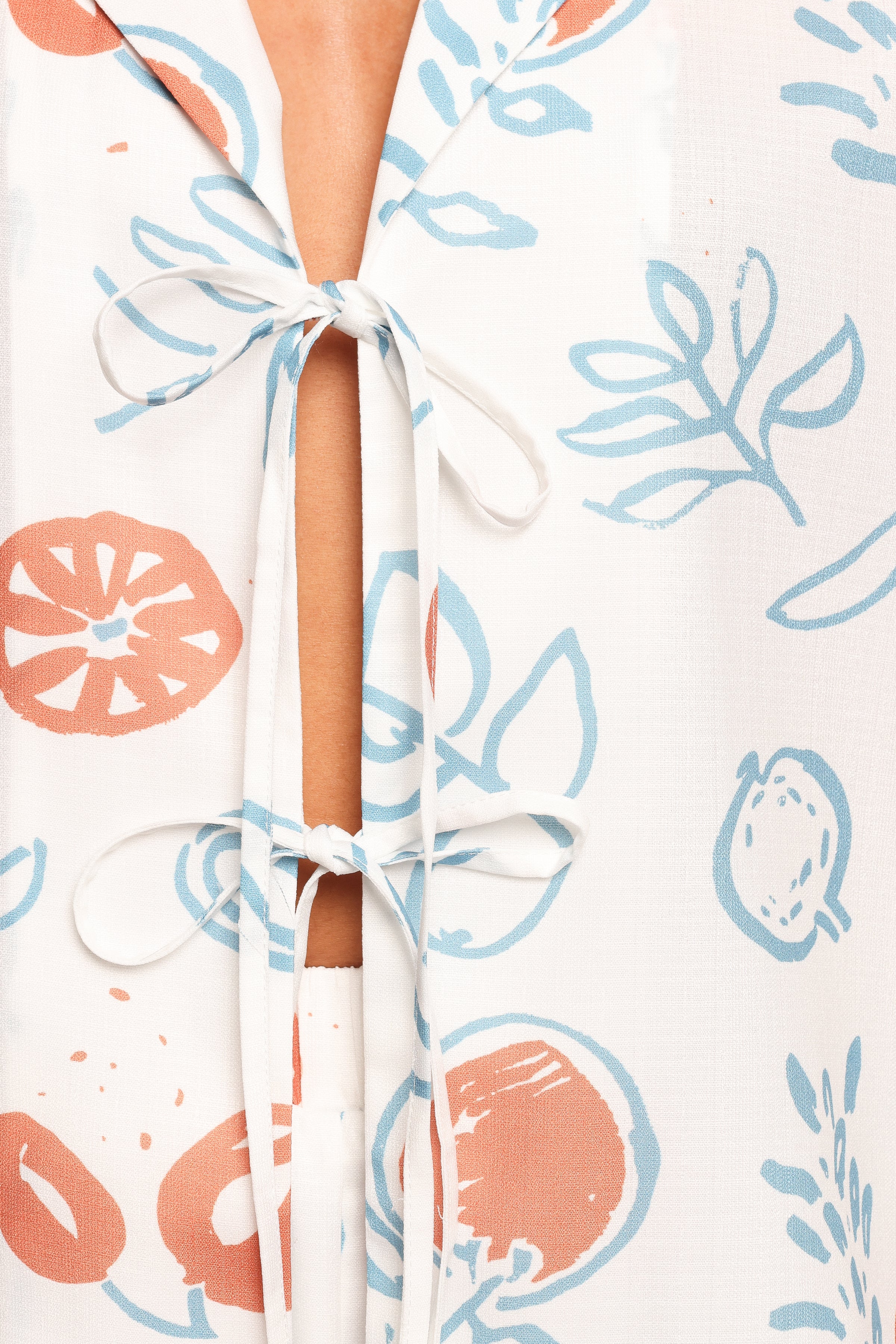 Aaliyah Tie Front Top - Blue Cream