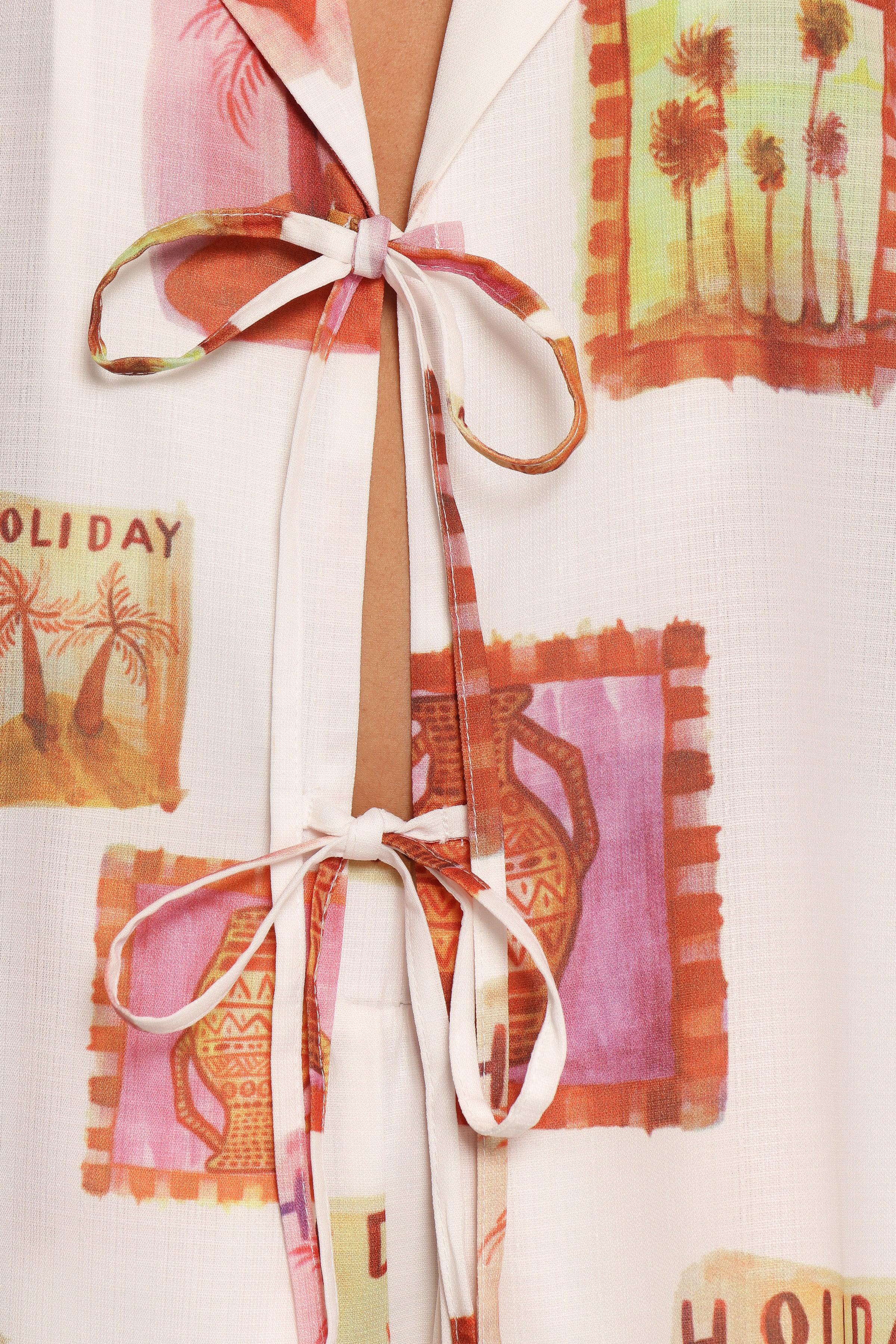 Aaliyah Tie Front Top - White Multi