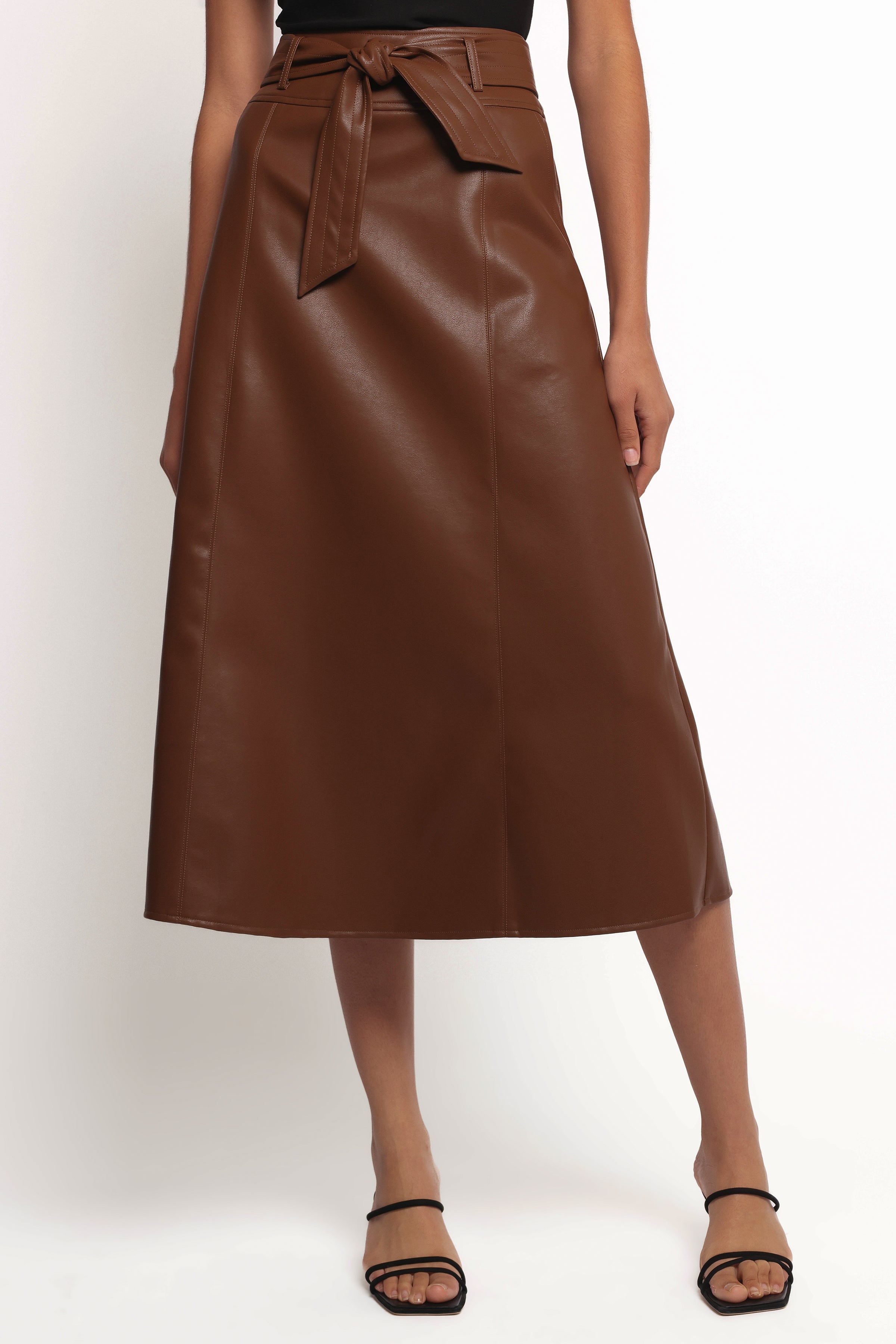 Adaline Faux Leather Midi Skirt - Brown