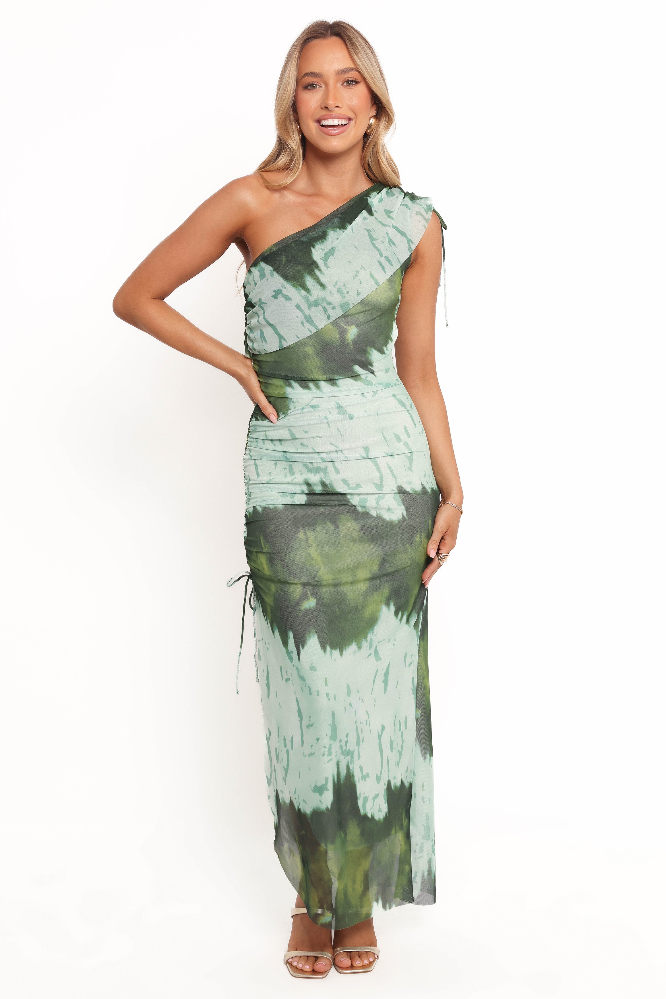 Adalynn One Shoulder Midi Dress - Blue/Green