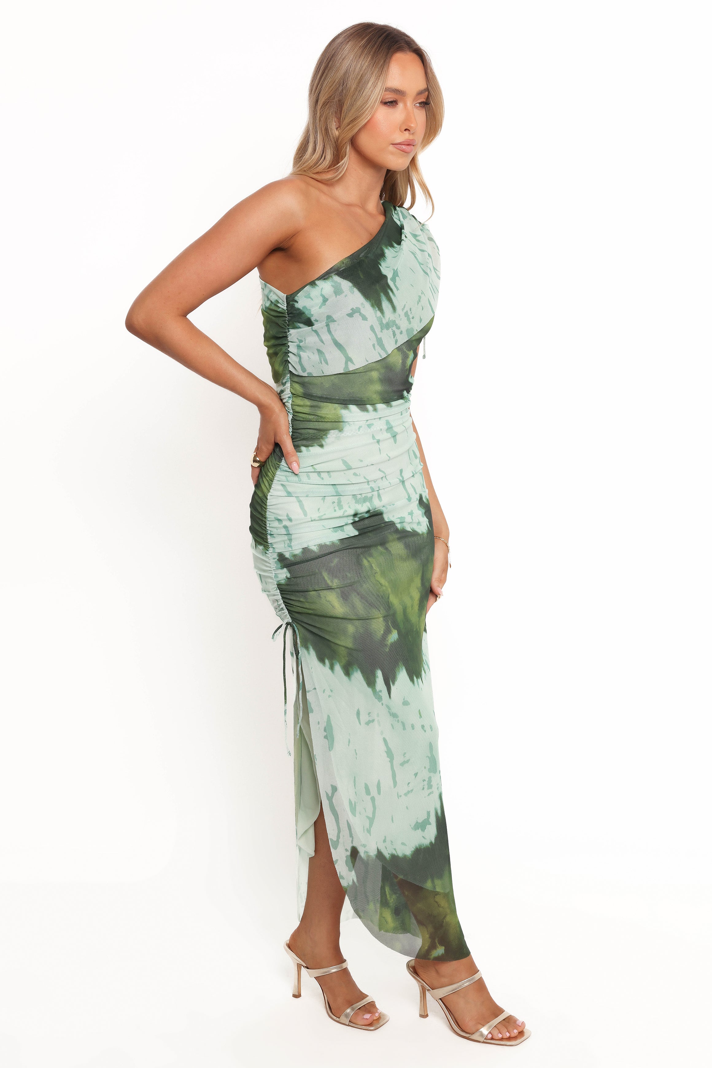 Adalynn One Shoulder Midi Dress - Blue/Green