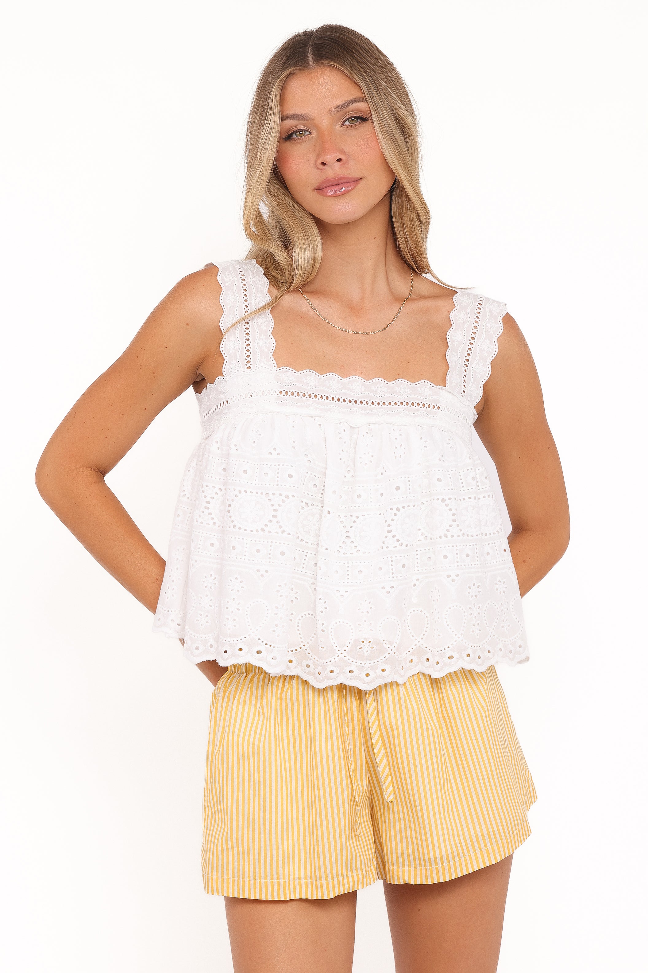 Aideen Eyelet Top - White