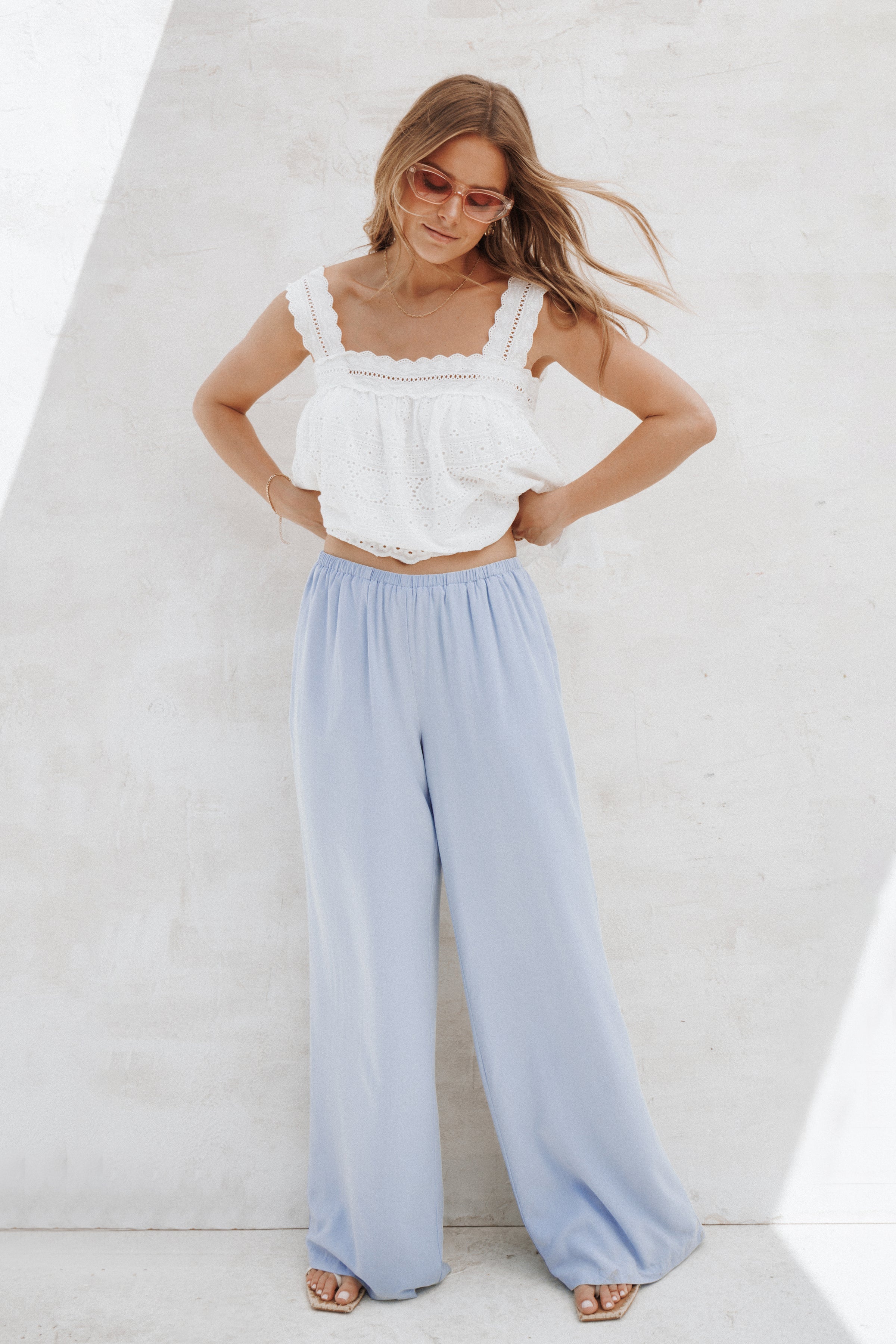 Fleur Pallazo Pant - Pale Blue