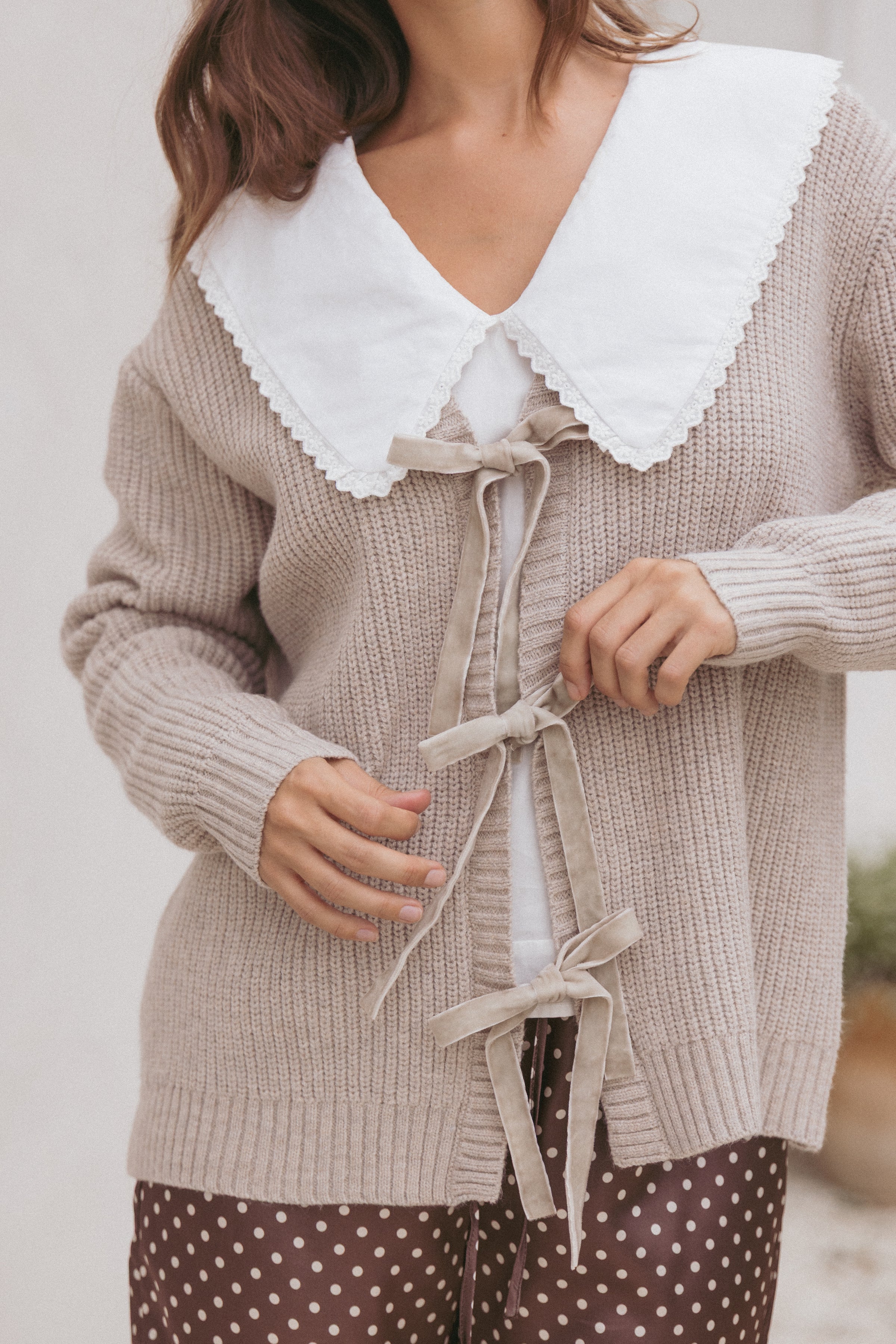 Hammond Tie Up Cardigan - Taupe