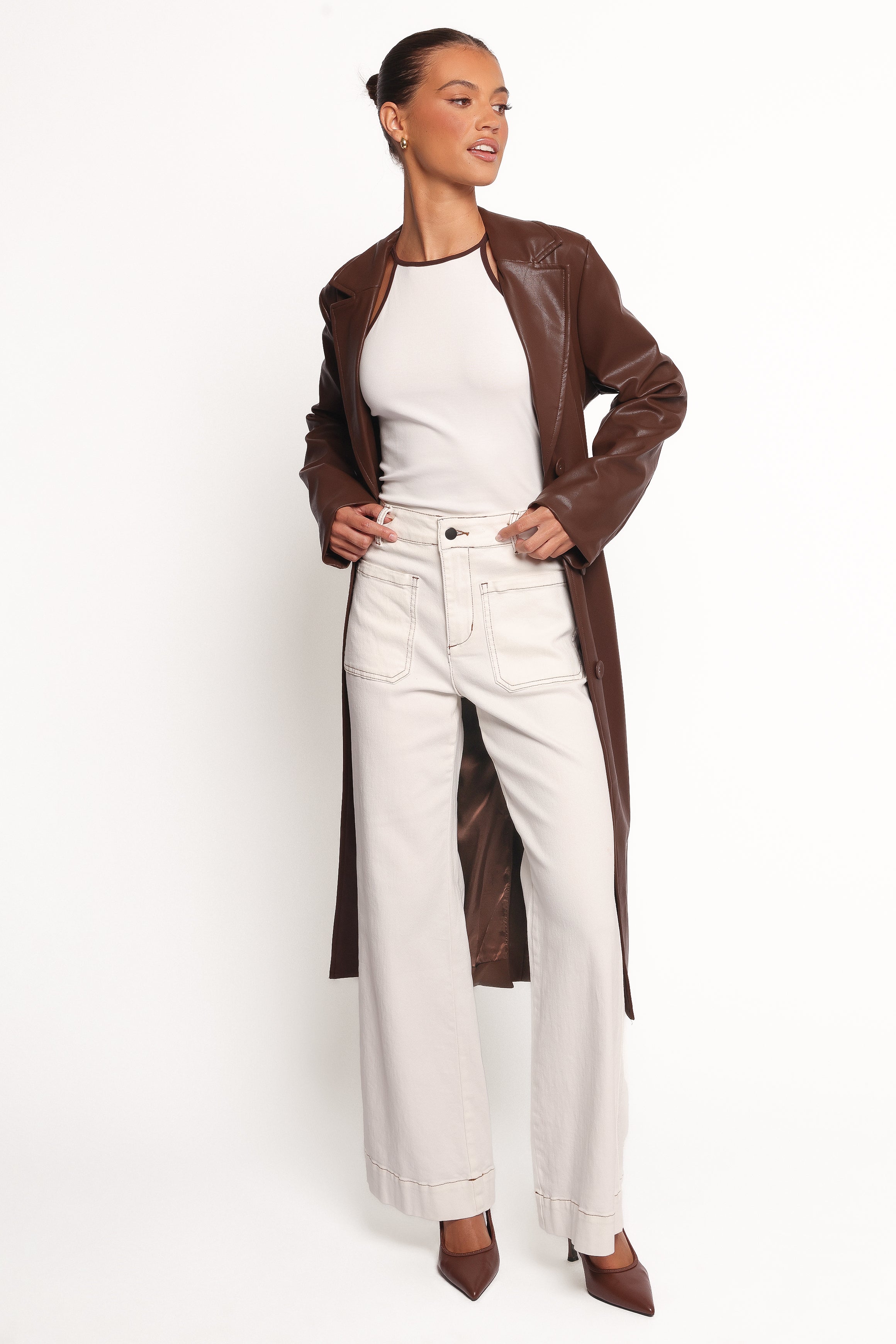 Allison Faux Leather Trench - Brown