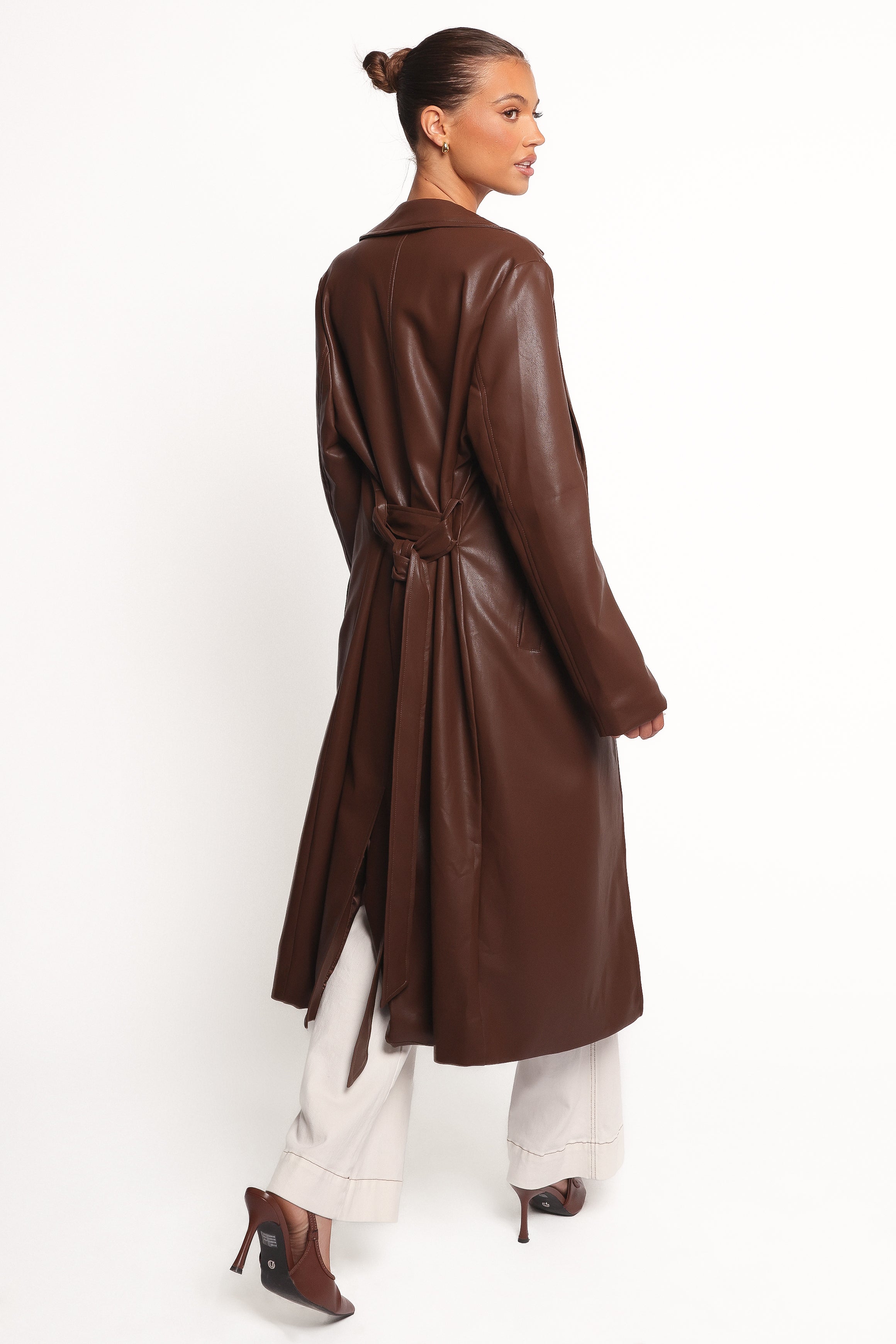 Allison Faux Leather Trench - Brown