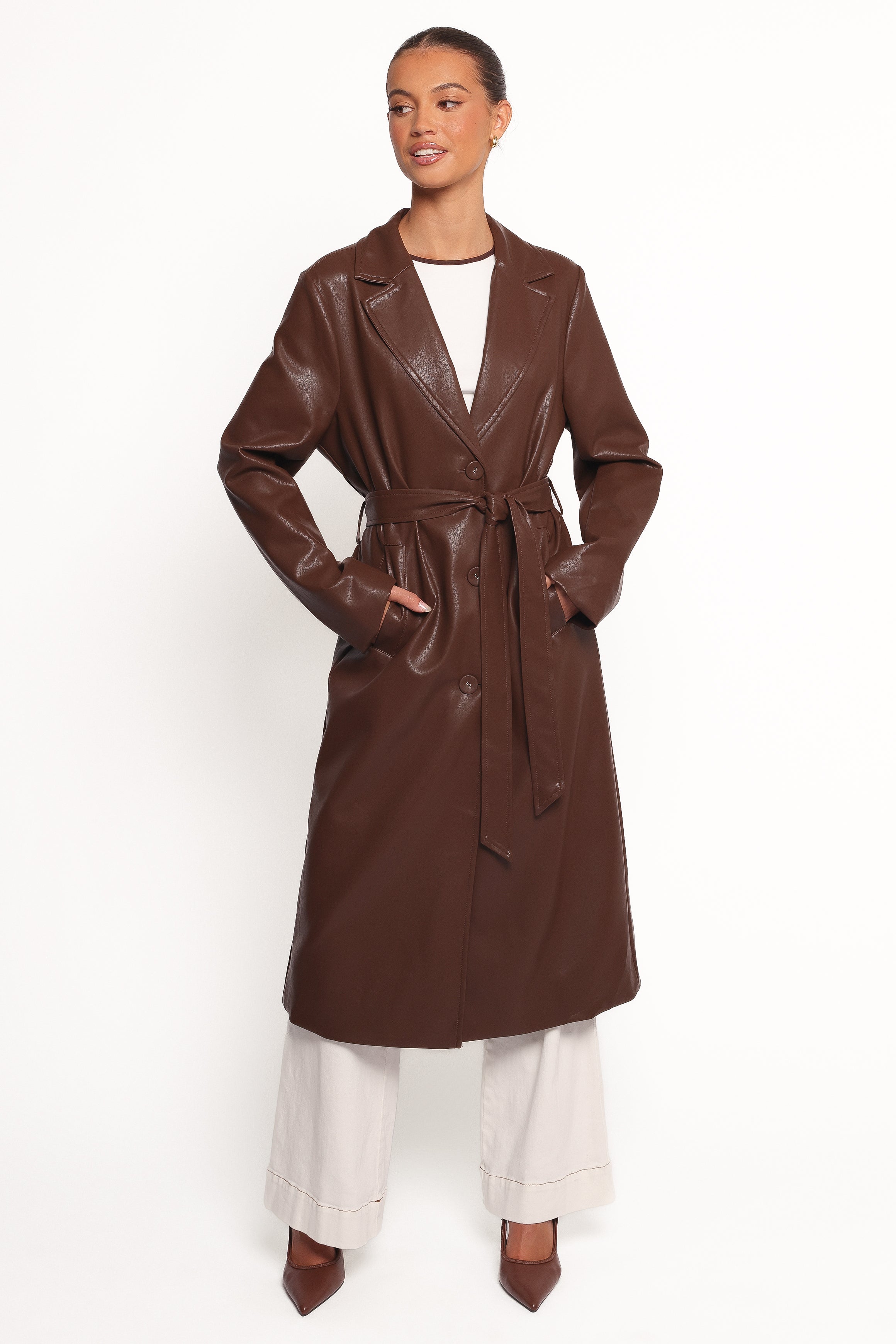 Allison Faux Leather Trench - Brown
