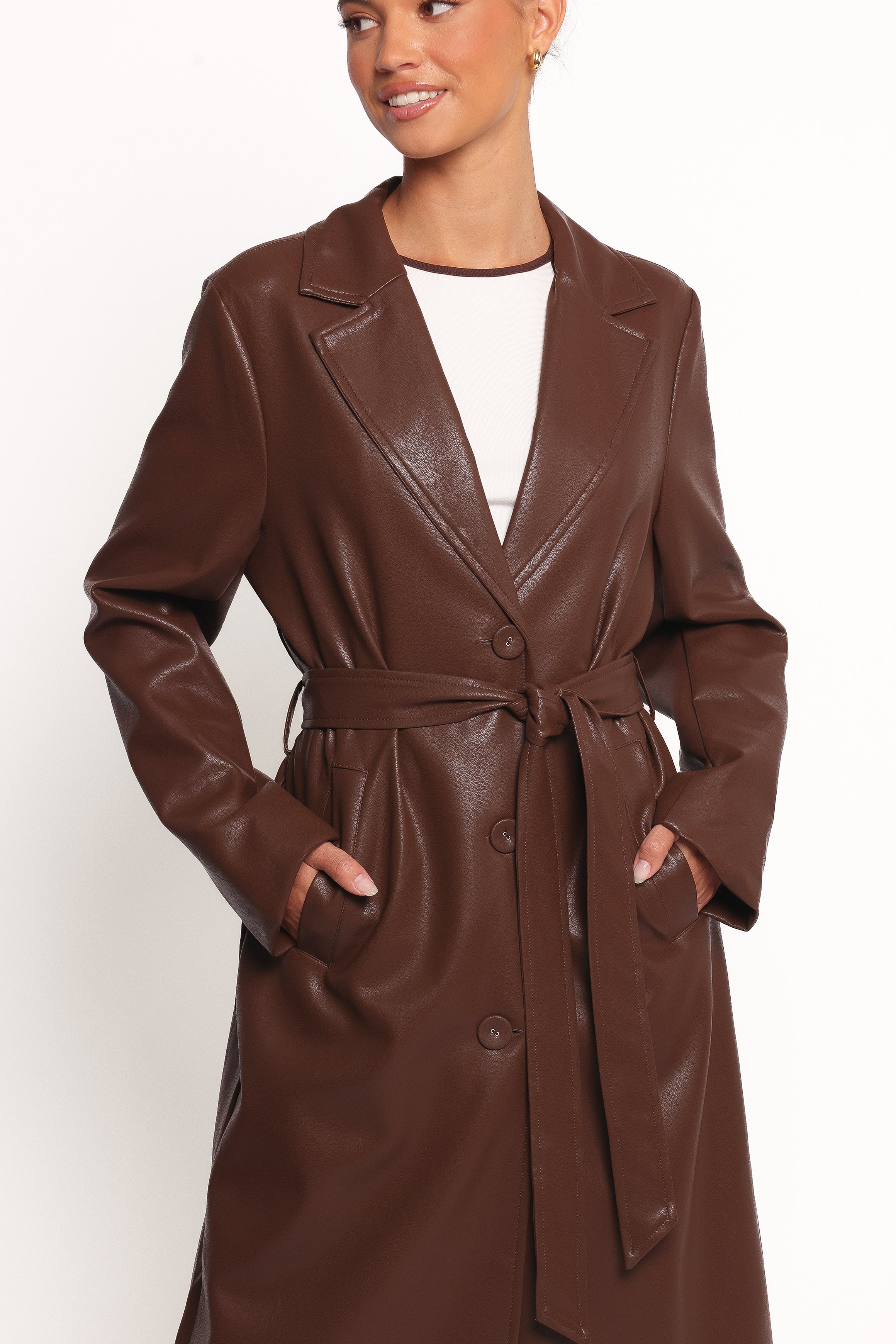 Allison Faux Leather Trench - Brown