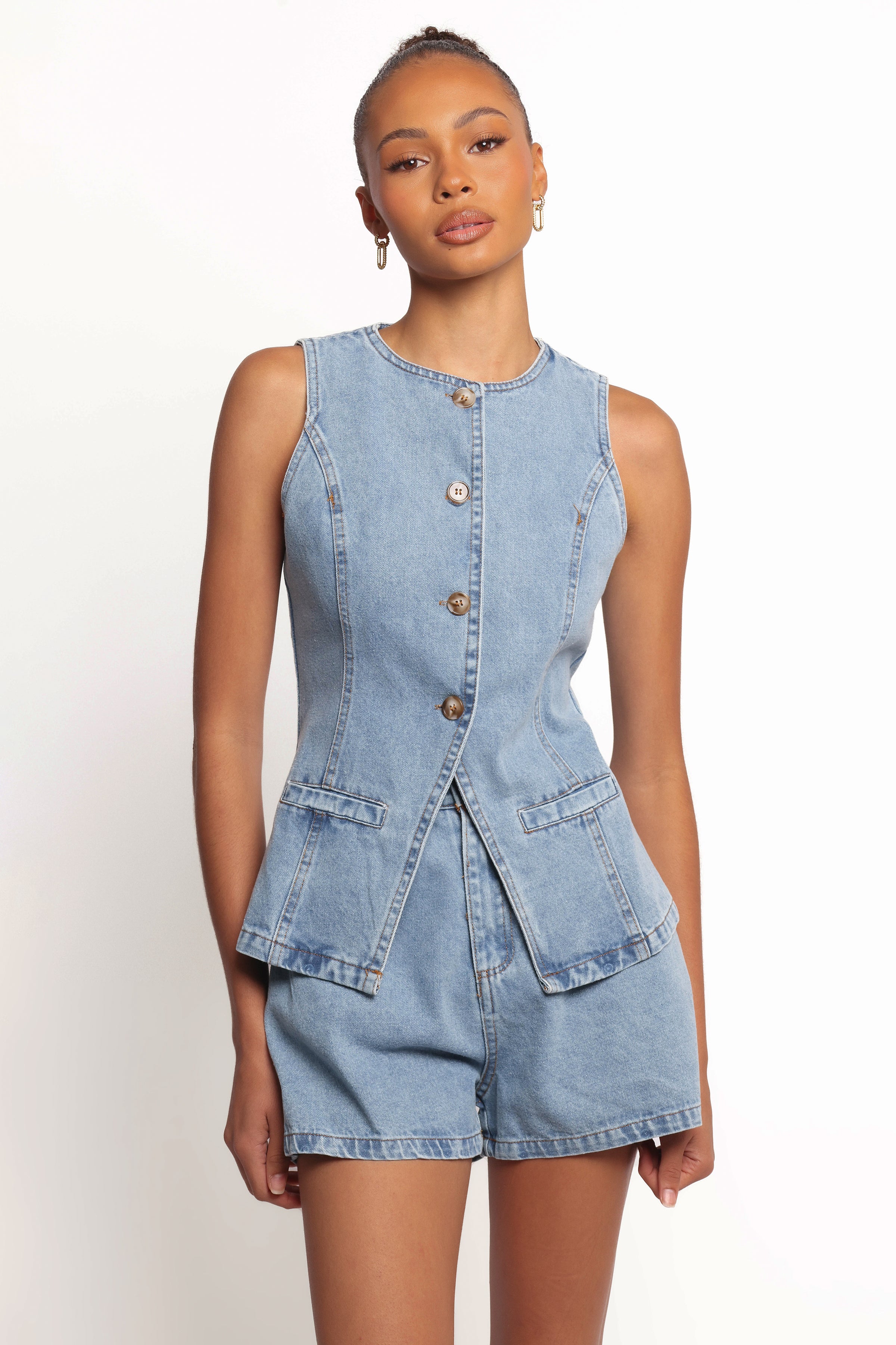 Almana Denim Short Set - Medium Blue