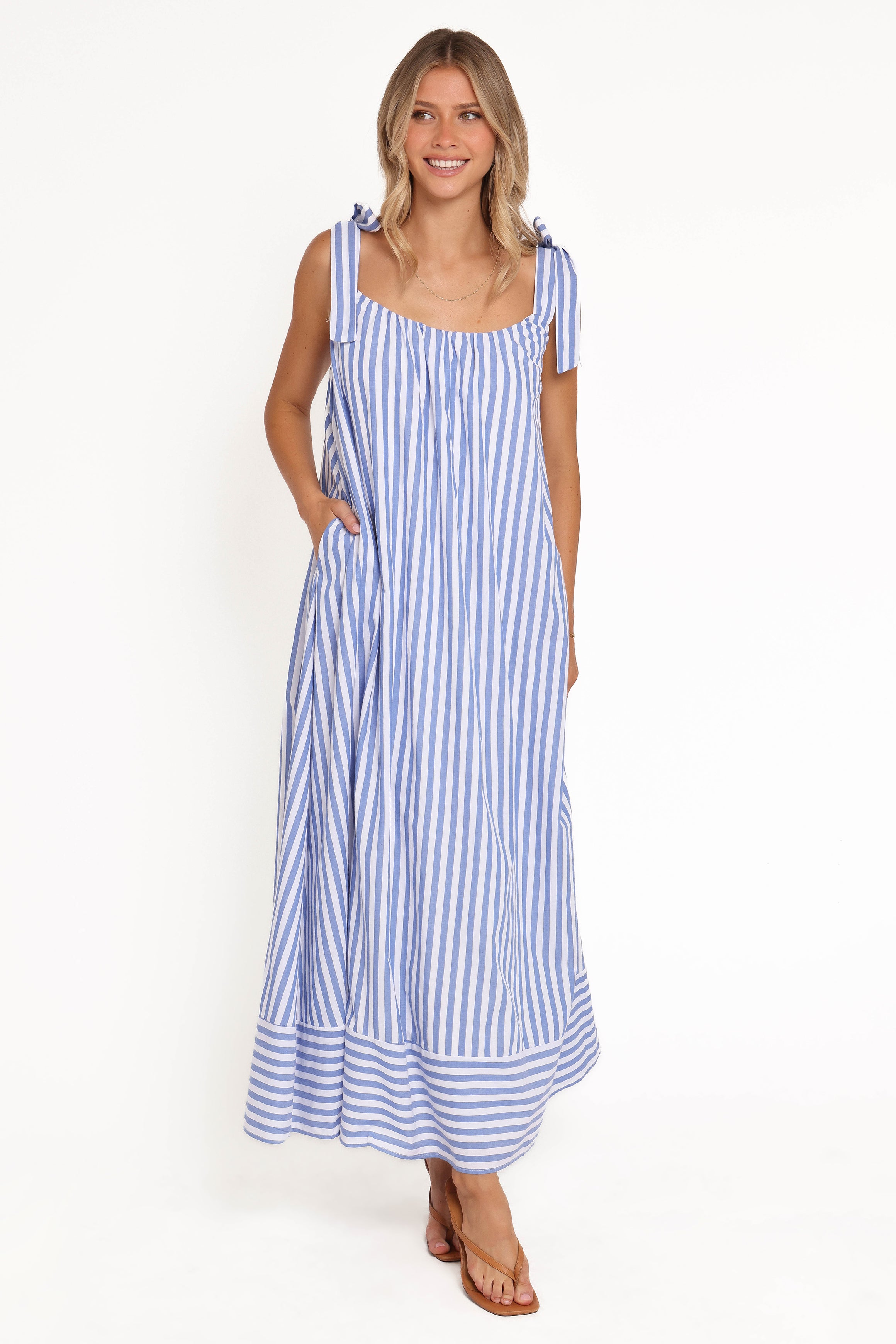 Amber Maxi Dress - Navy White Stripe