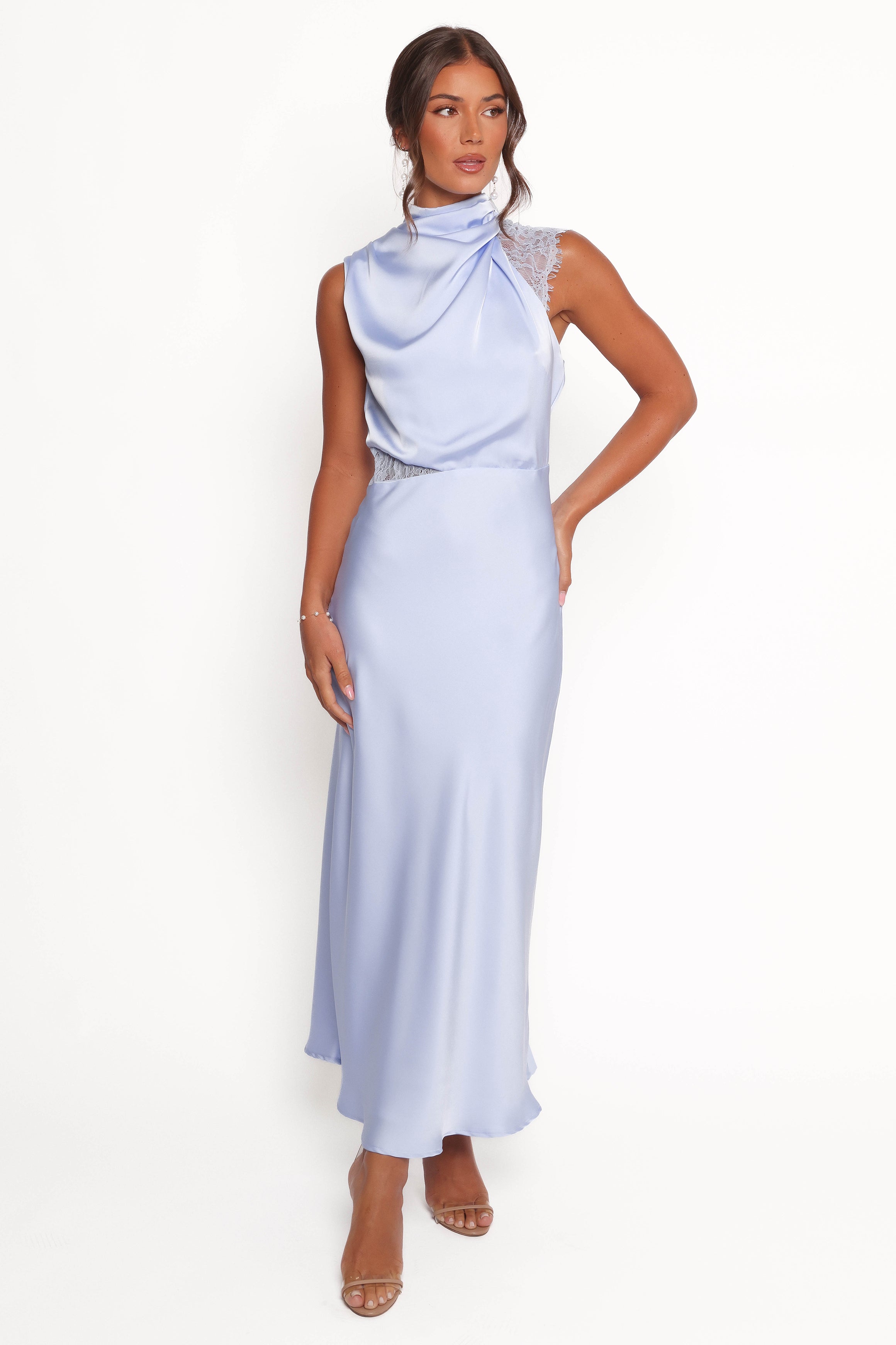 Anabelle Halter Neck Lace Maxi Dress - Baby Blue