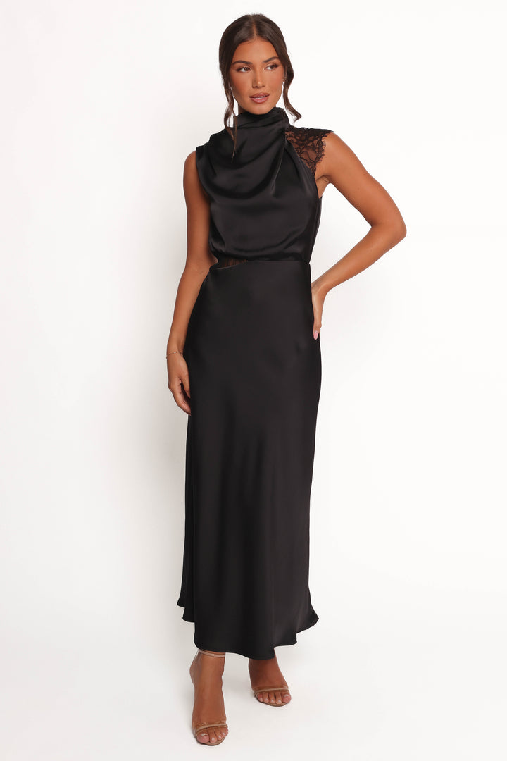 Anabelle Halter Neck Lace Maxi Dress - Black - Image 3