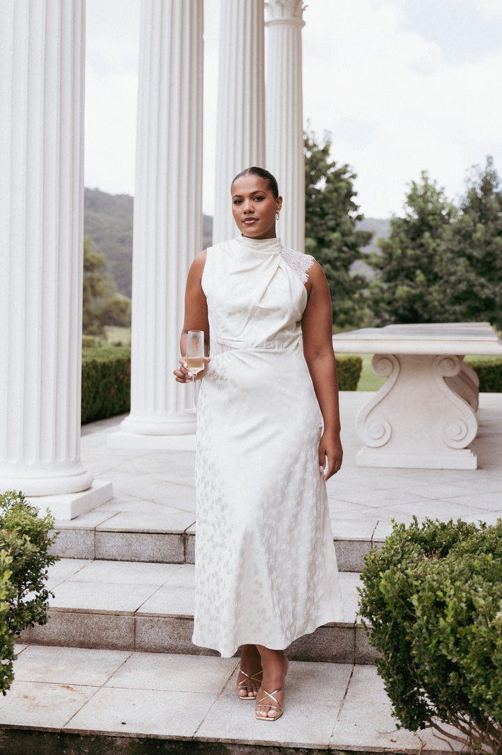 Collective Dress - Anabelle Halter Neck Lace Maxi Dress - White image 2