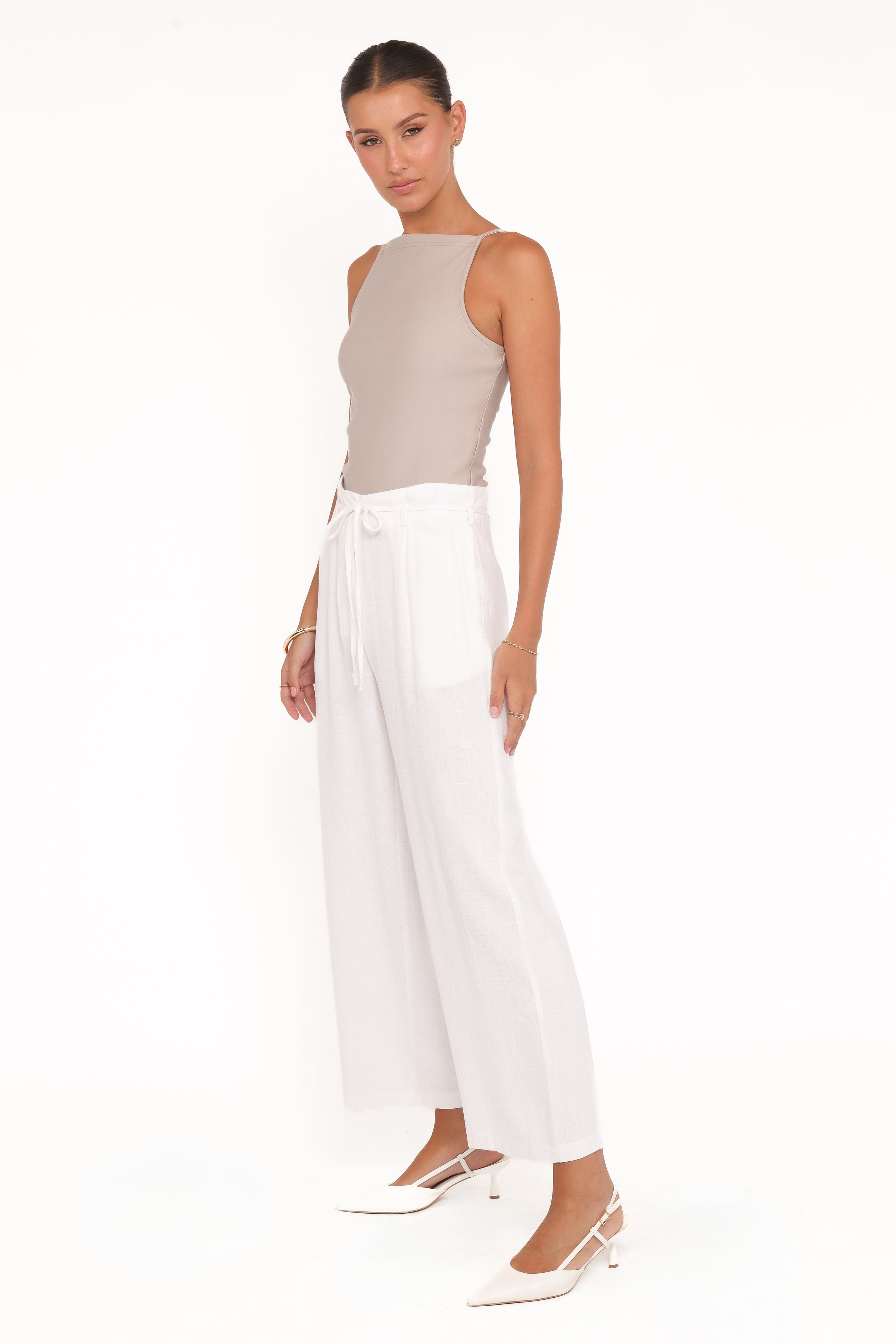 Andrew Wide Leg Linen Blend Pant - White