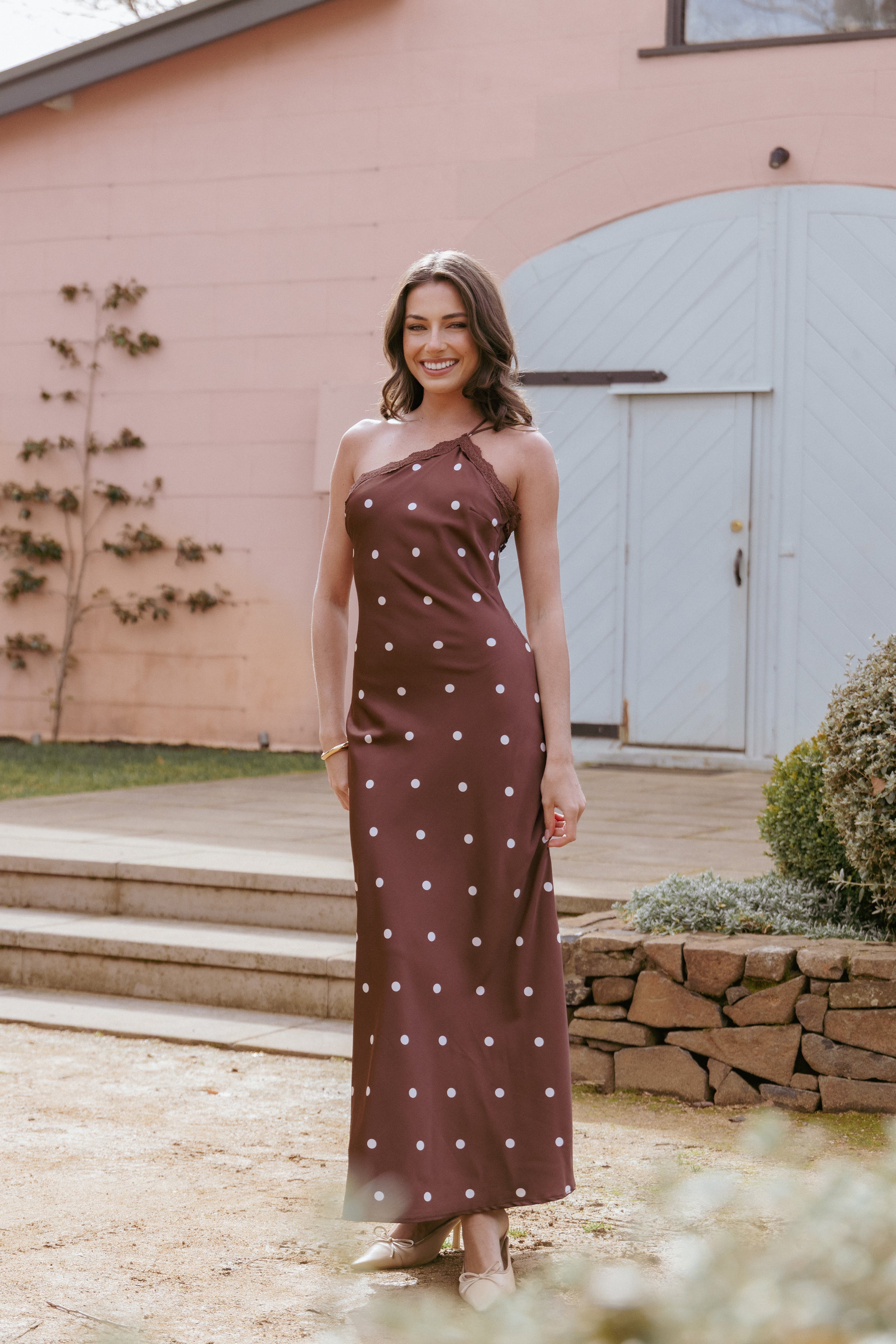 Anika Maxi Dress - Brown Polka Dot