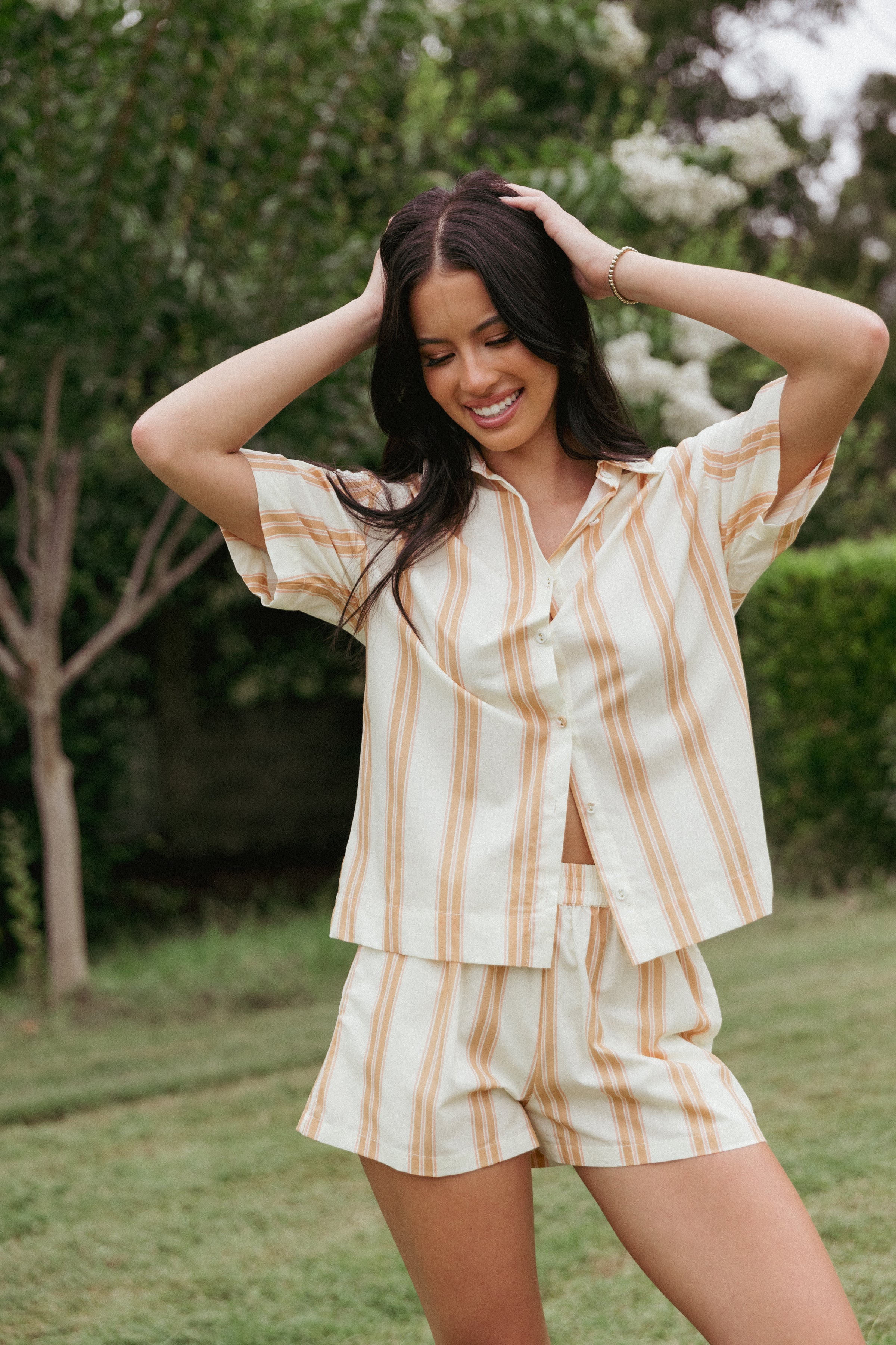 Anita Short Set - Beige Stripes