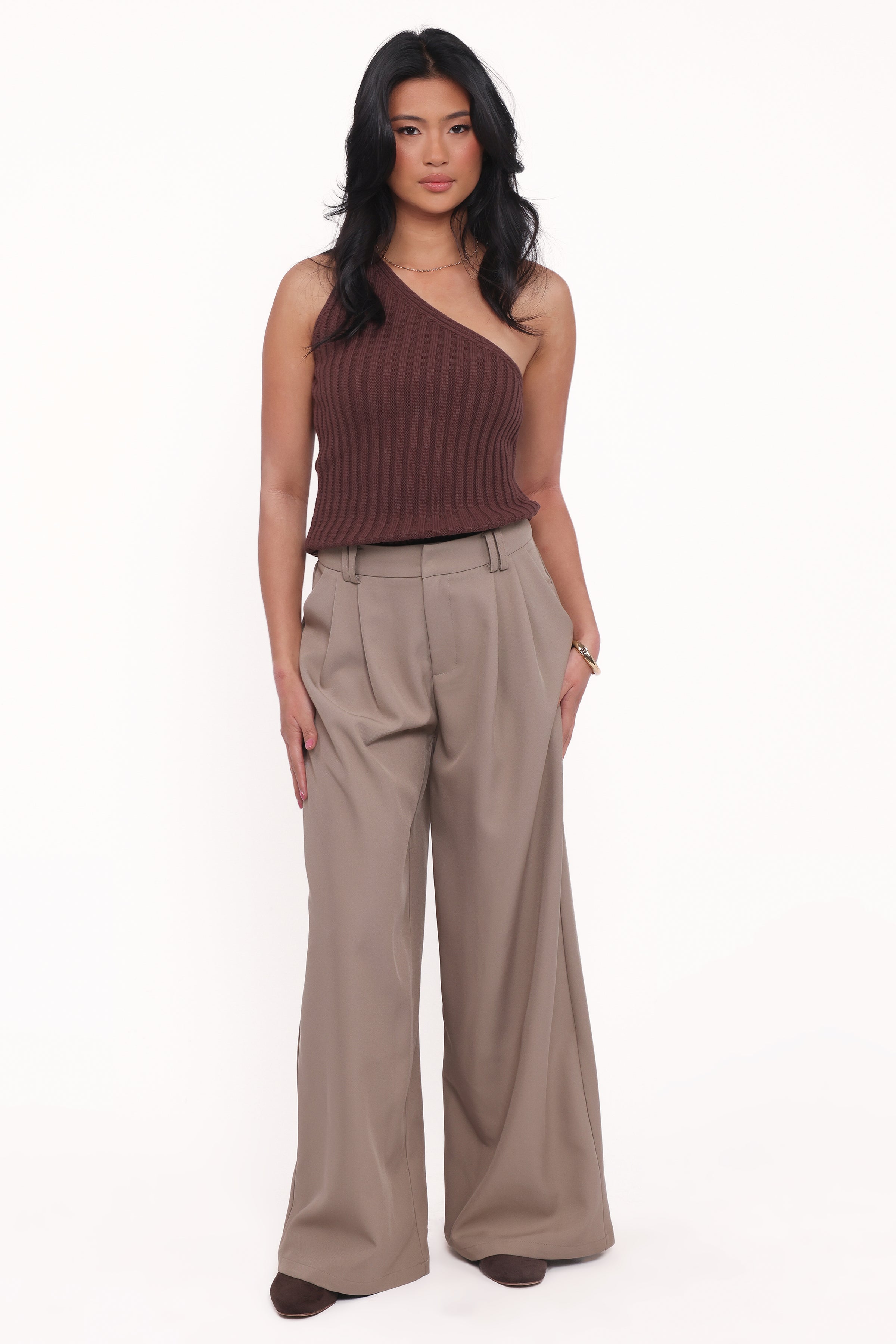 Arcadia One Shoulder Top - Chocolate