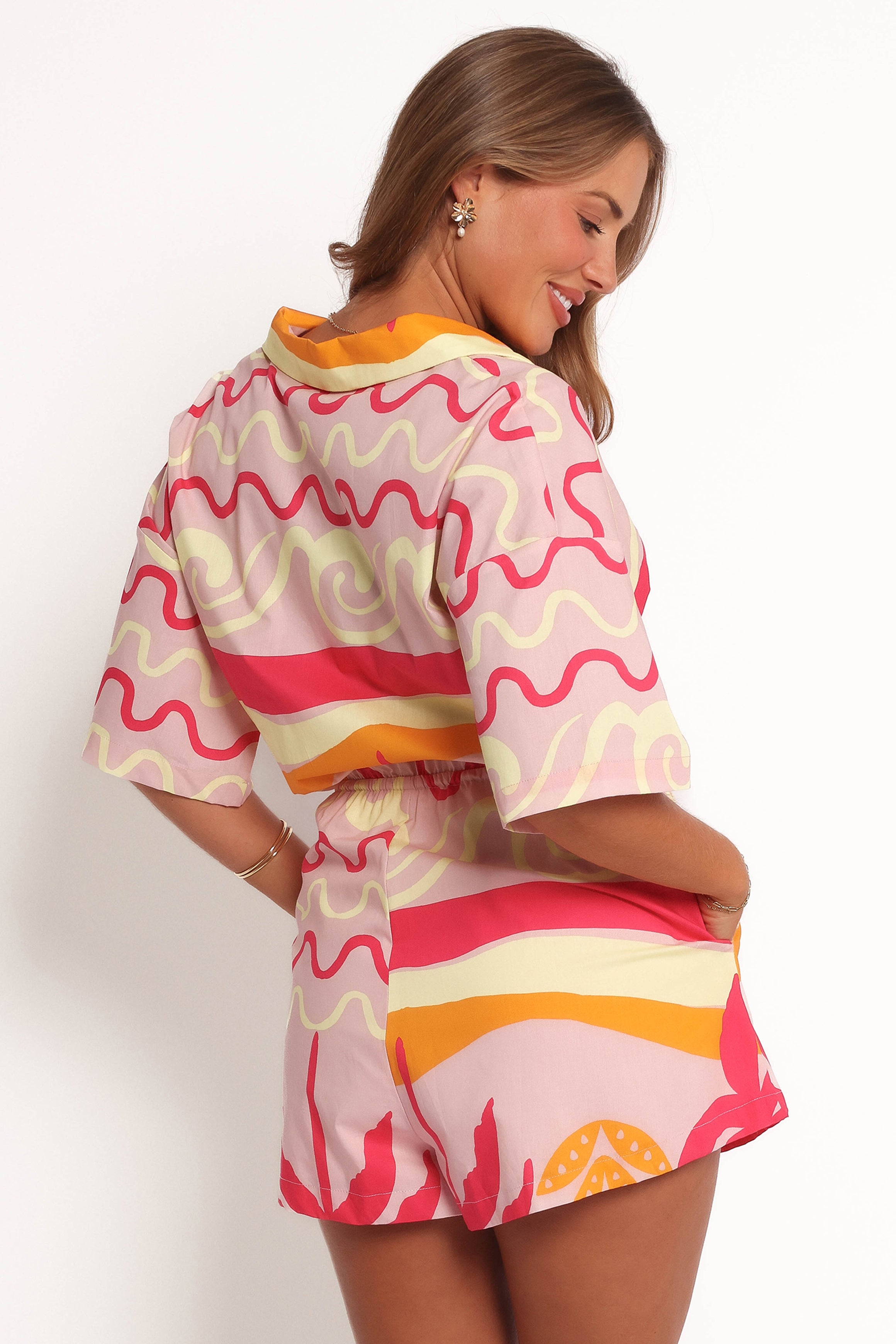 Aria Tie Waist Playsuit - Pink Palm