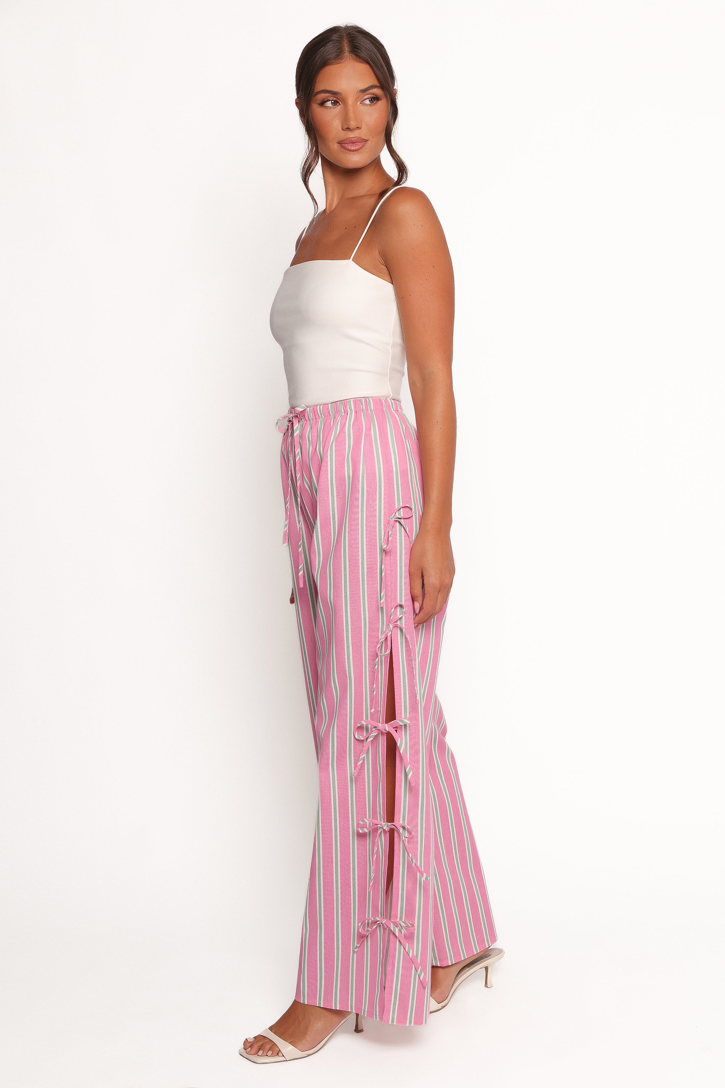Ashton Tie Detail Pant - Pink Green Stripe