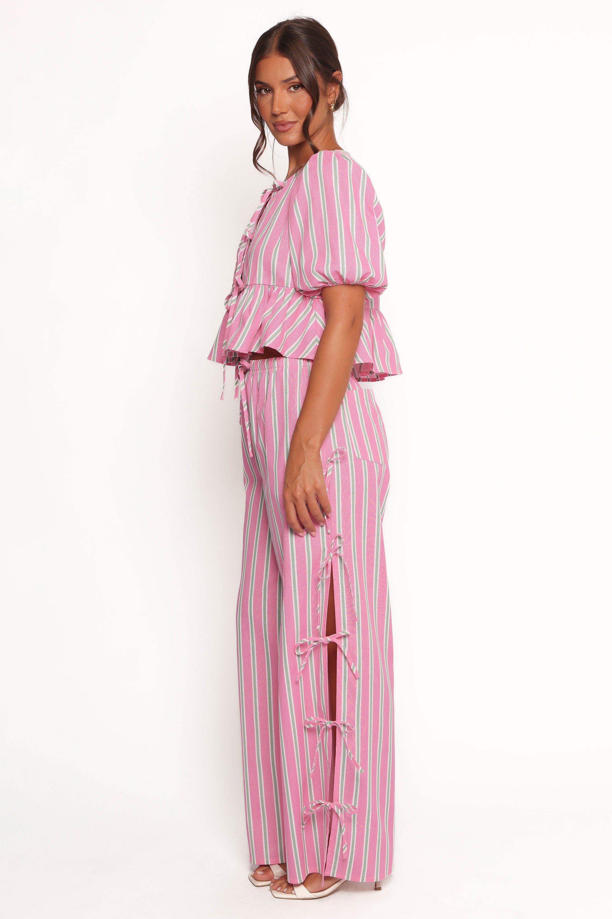 Ashton Tie Detail Pant - Pink Green Stripe