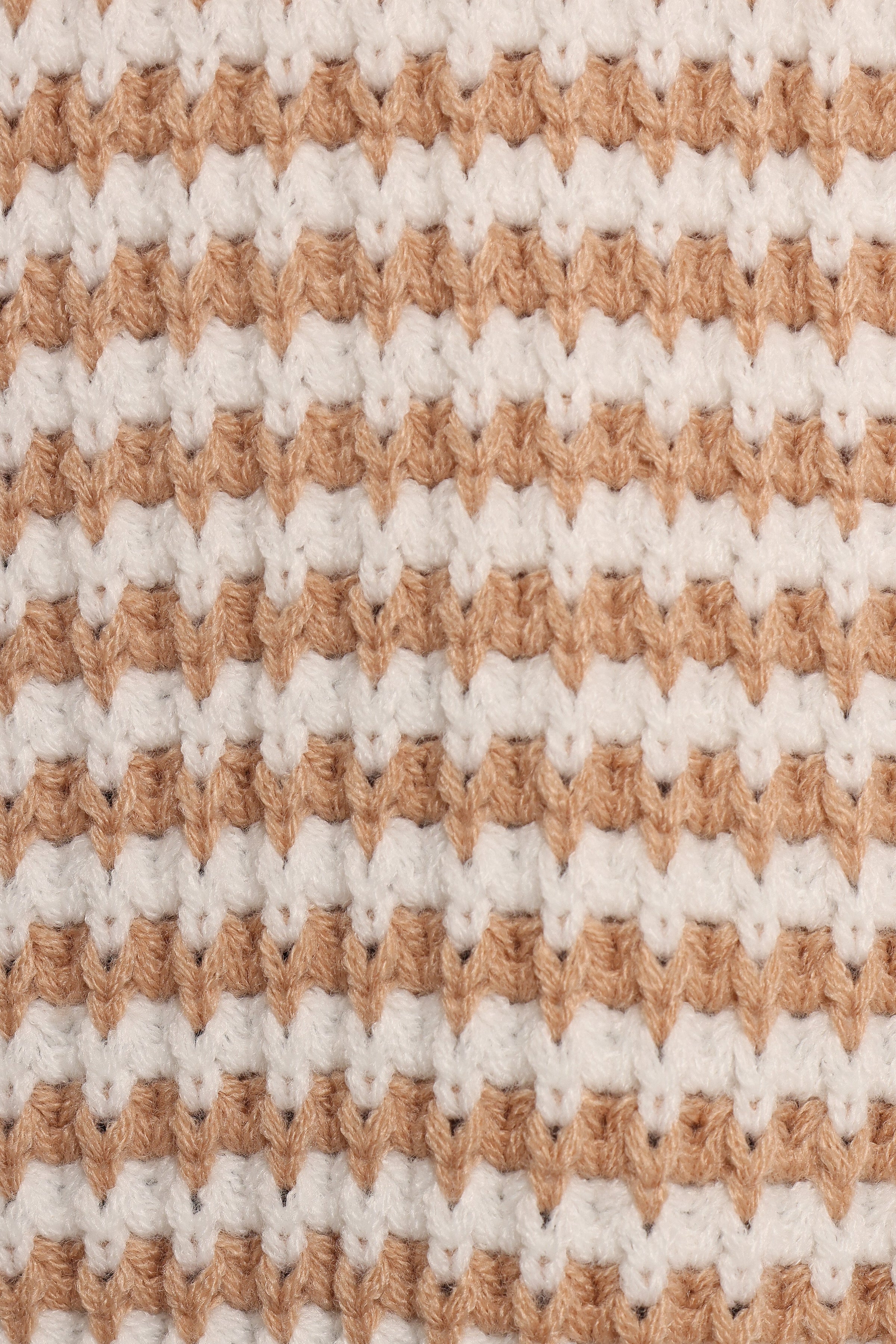 Becca Crewneck Waffle Stitch Stripe Knit Sweater - Tan