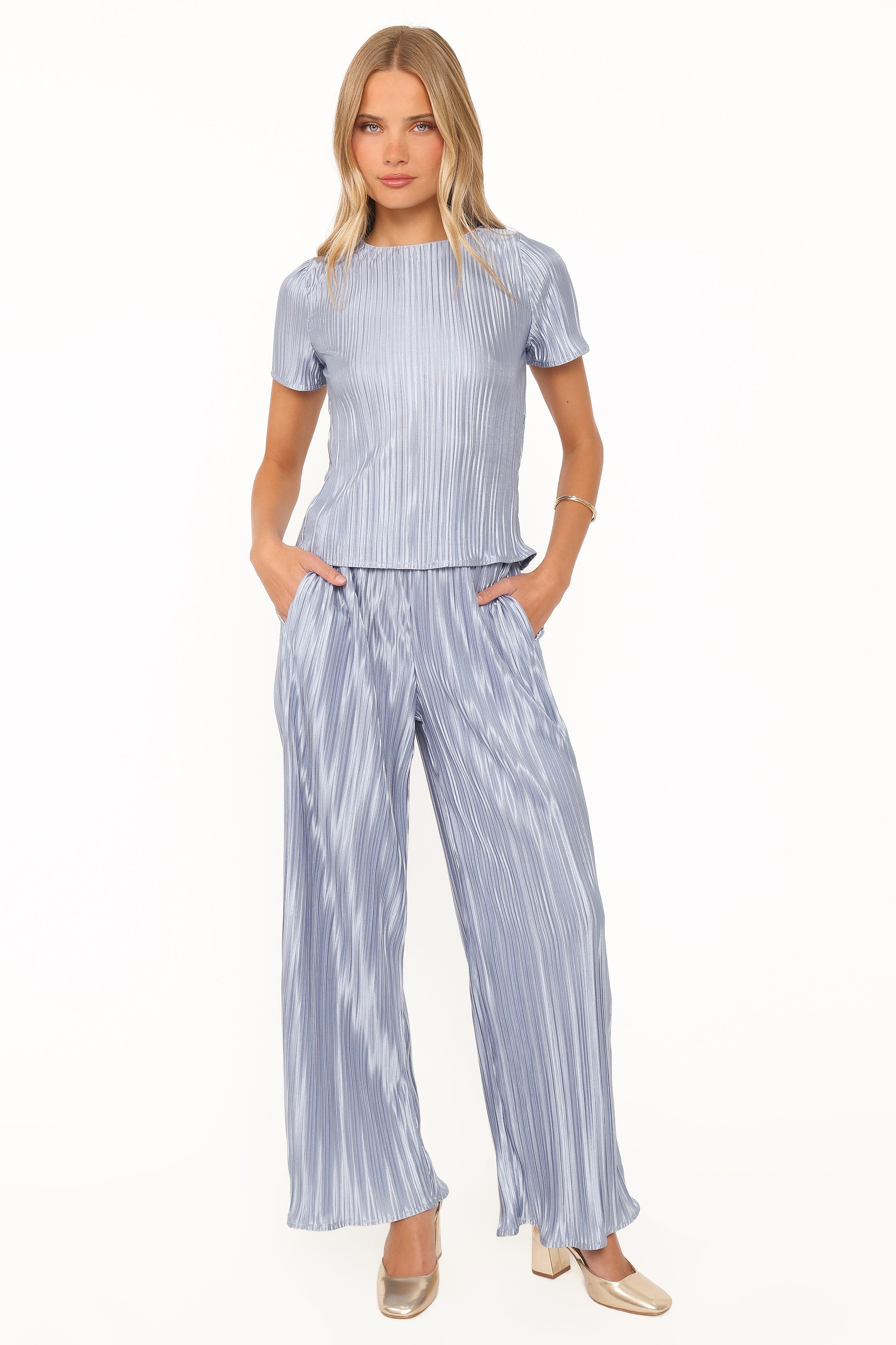 Belli Pleated Pant Set - Icy Blue