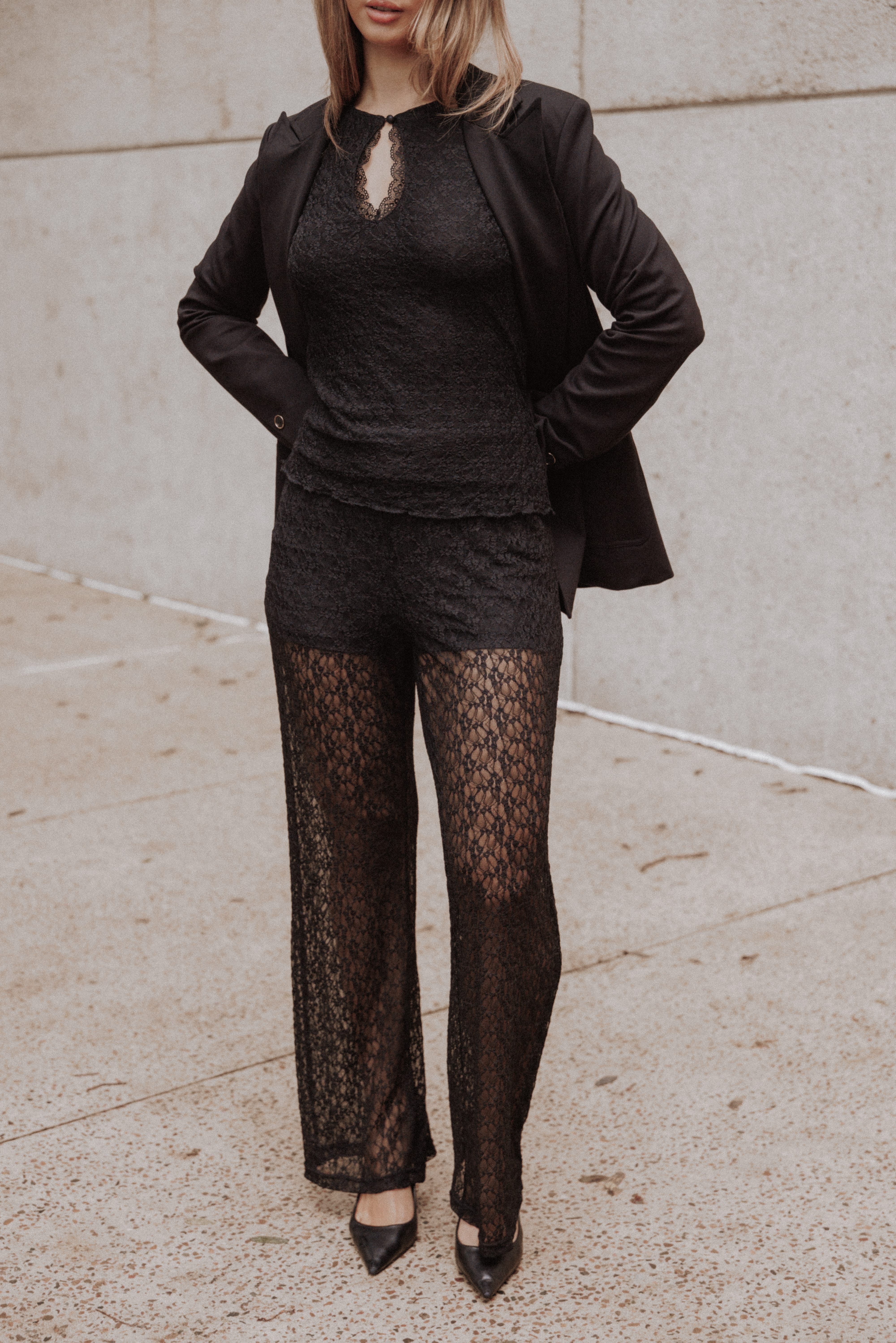 Bellis Lace Pant Set - Black