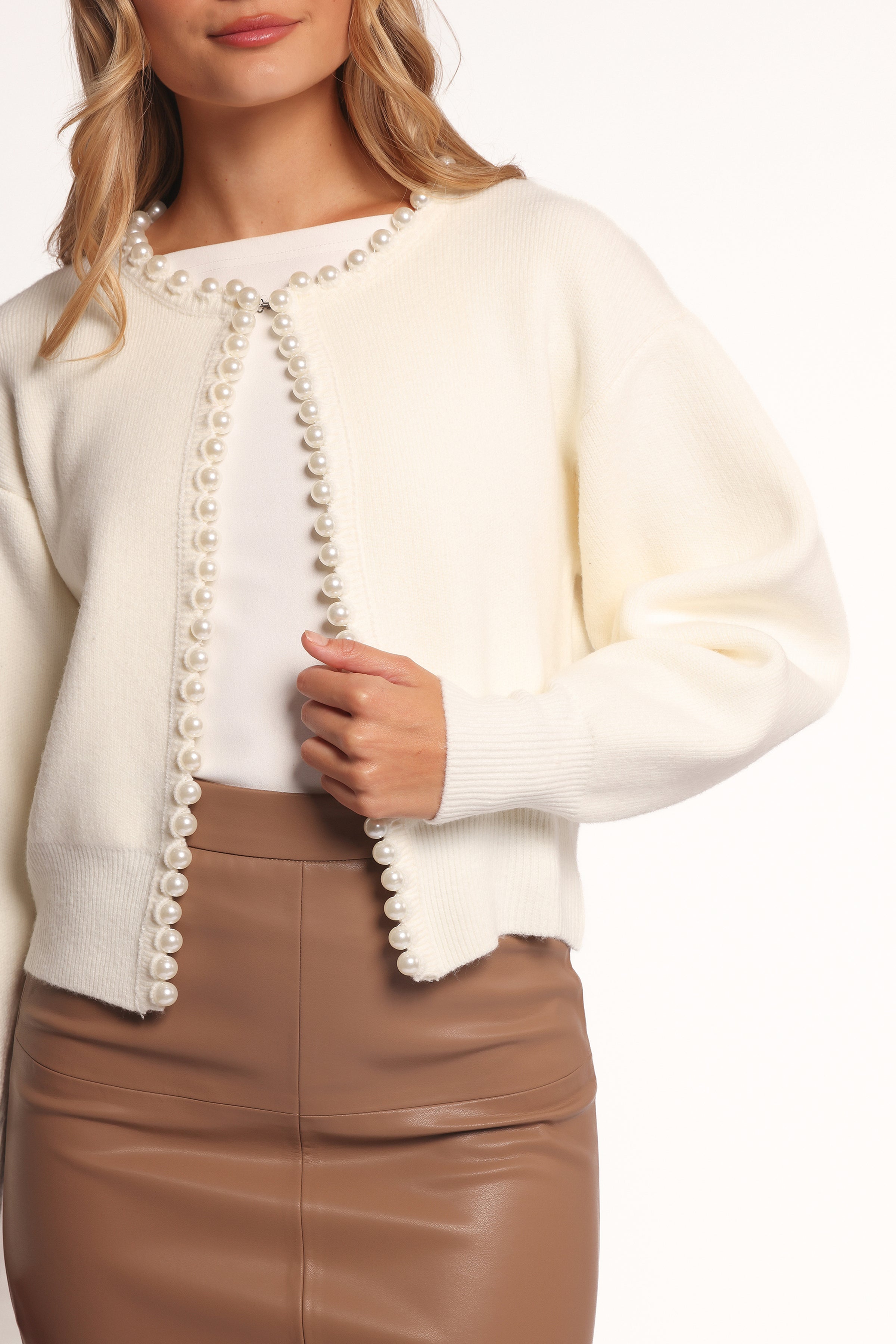 Bloom Pearl Knit Cardigan - Cream