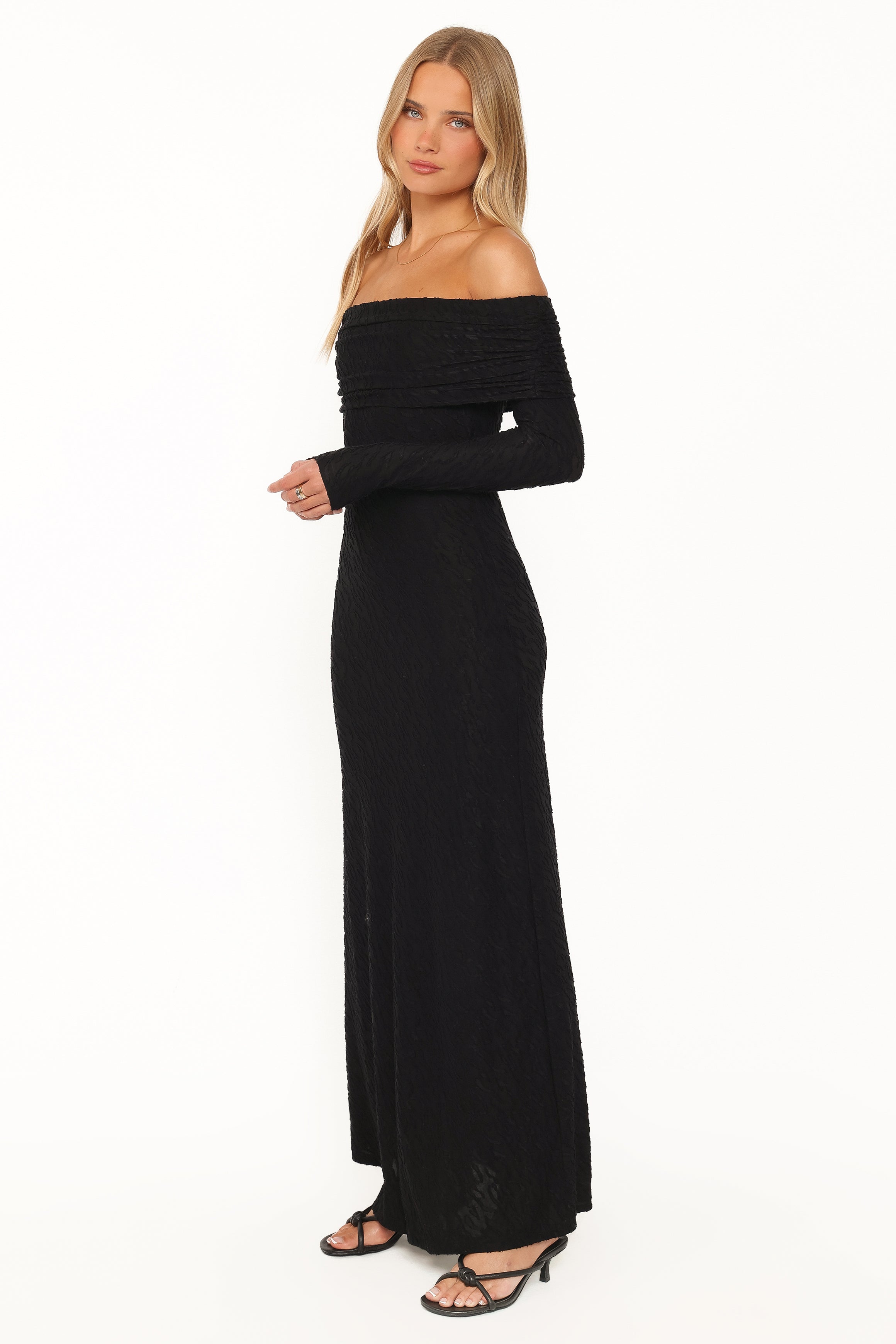 Brandy Textured Mesh Maxi Dress - Black