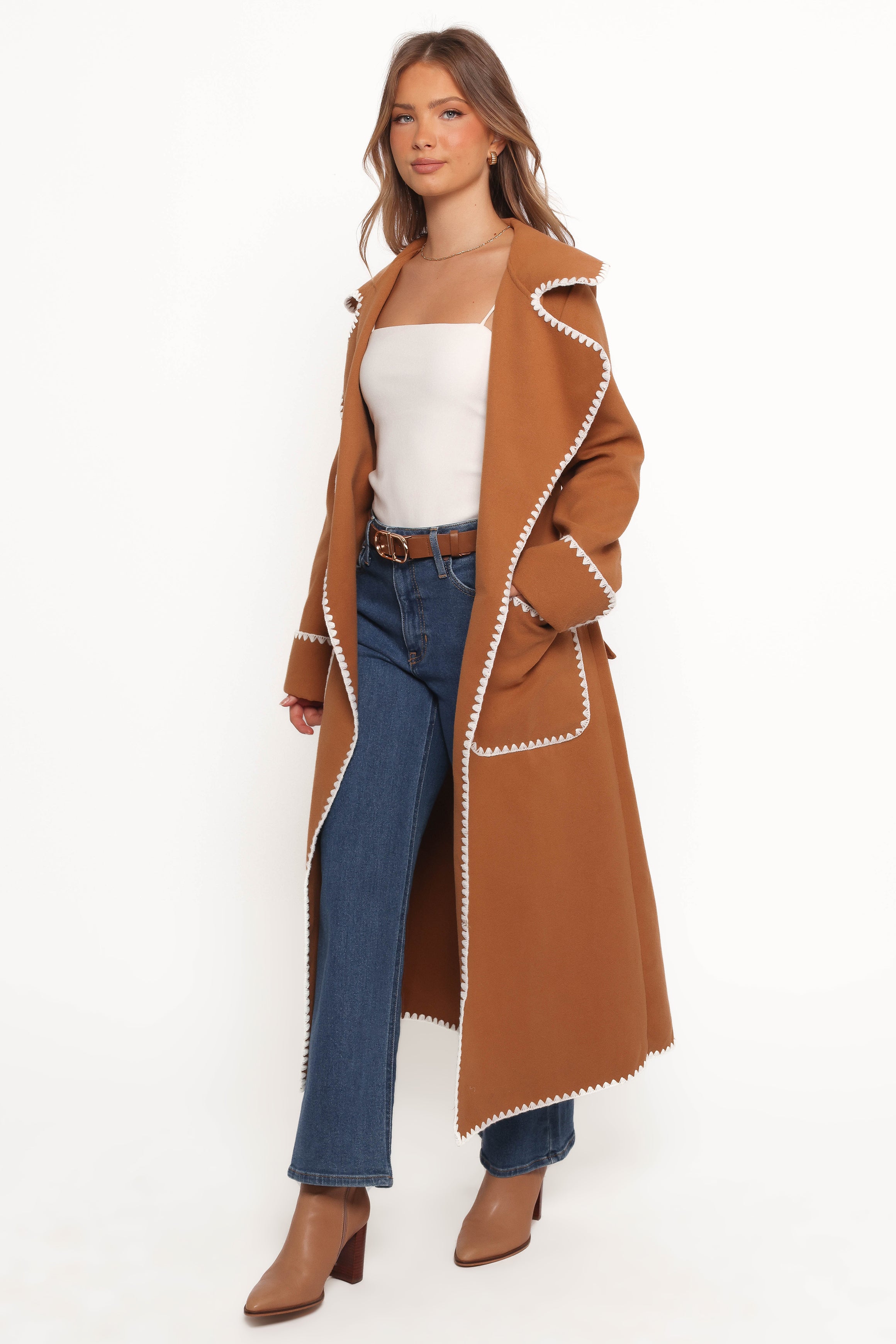Brexley Contrast Hem Coat - Tan