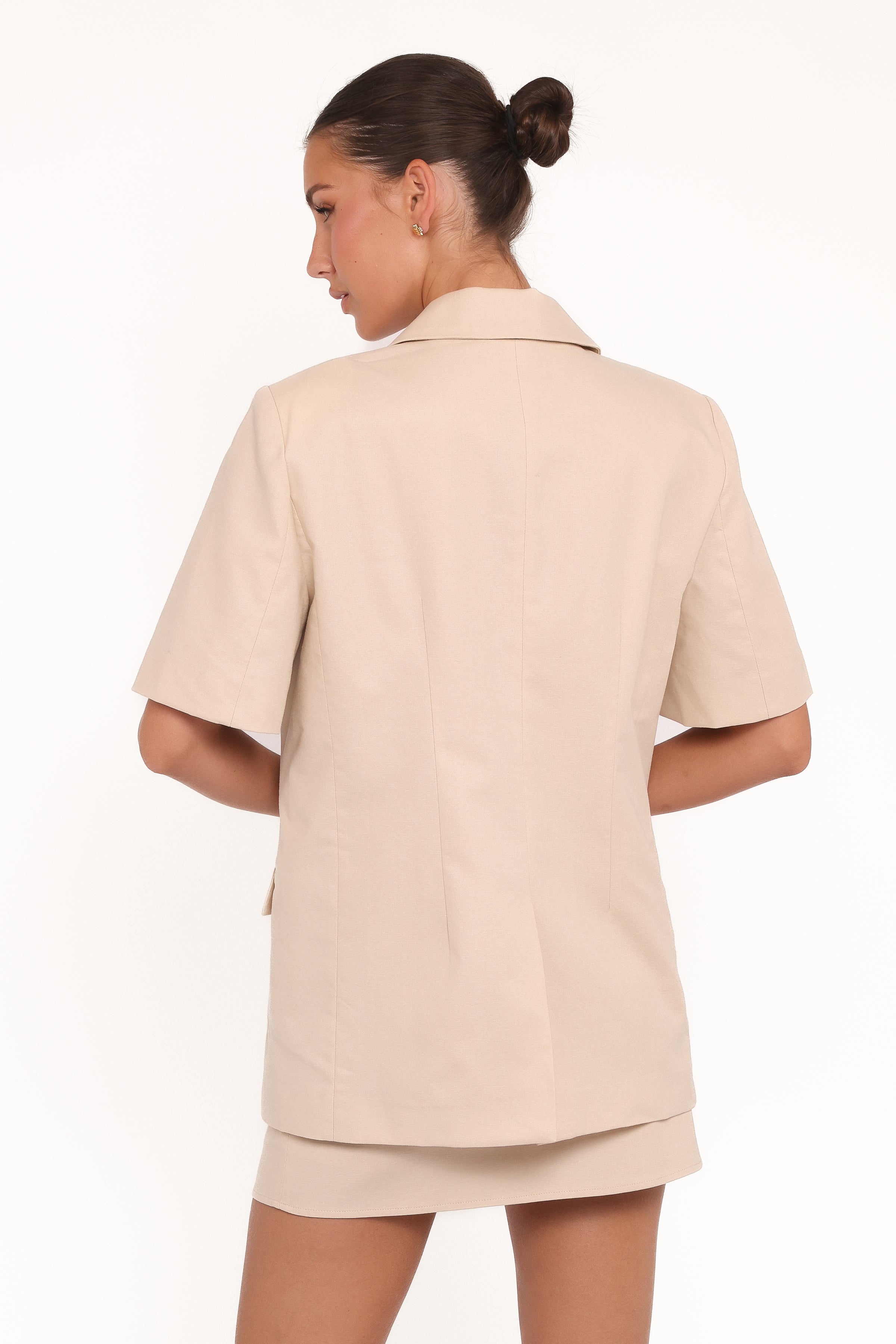 Brielle Short Sleeve Blazer Top - Beige