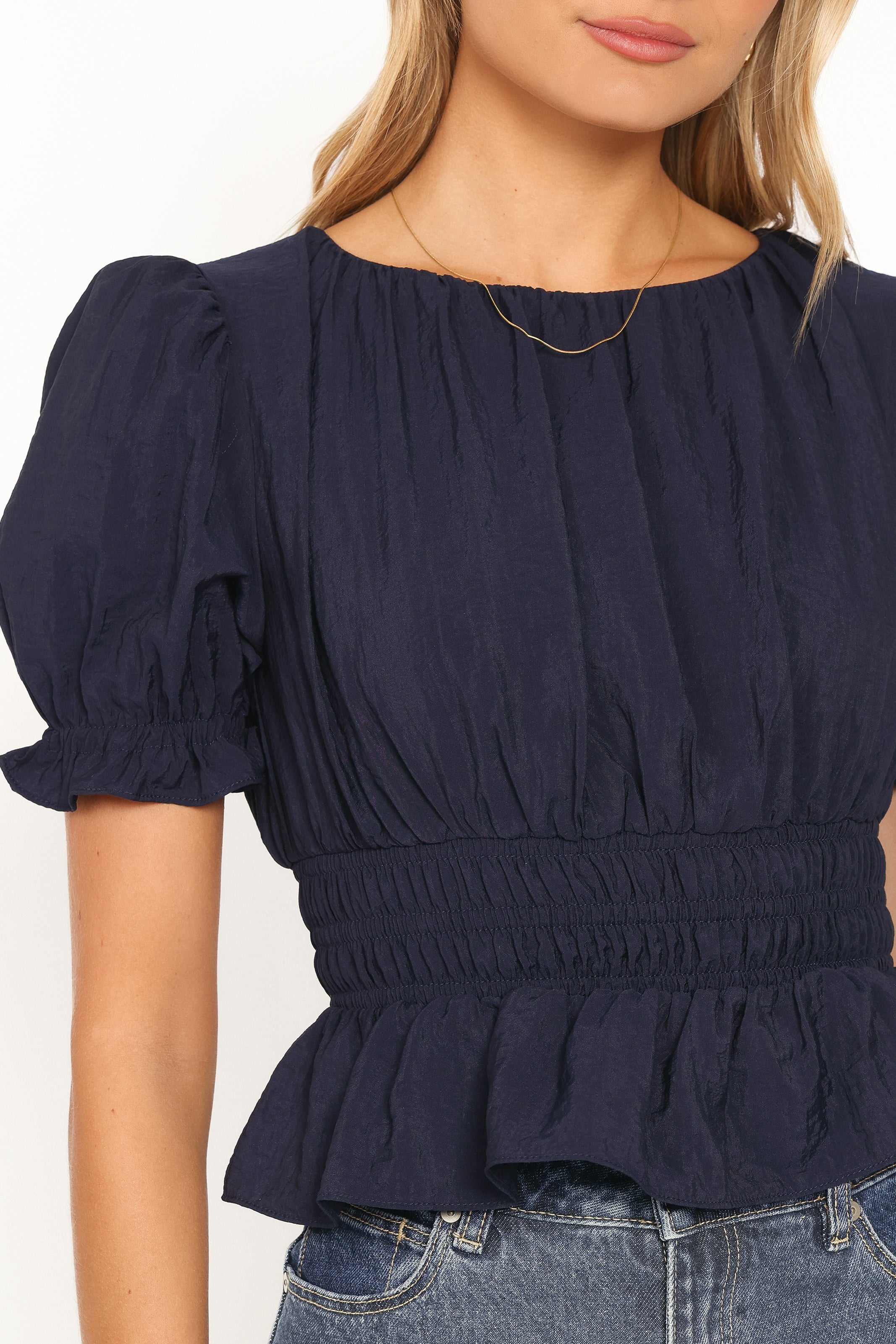 Britney Gathered Top - Navy