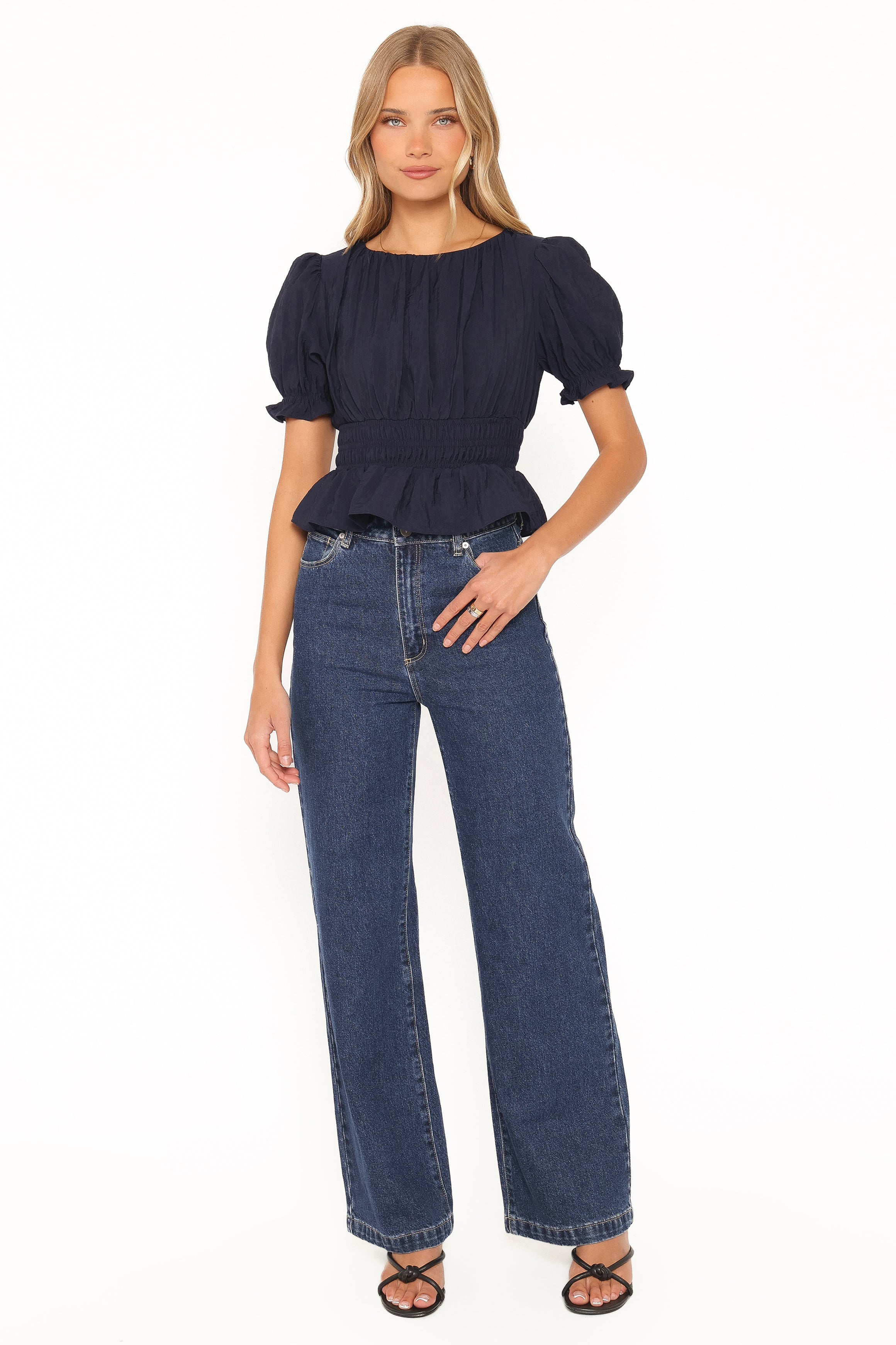 Britney Gathered Top - Navy