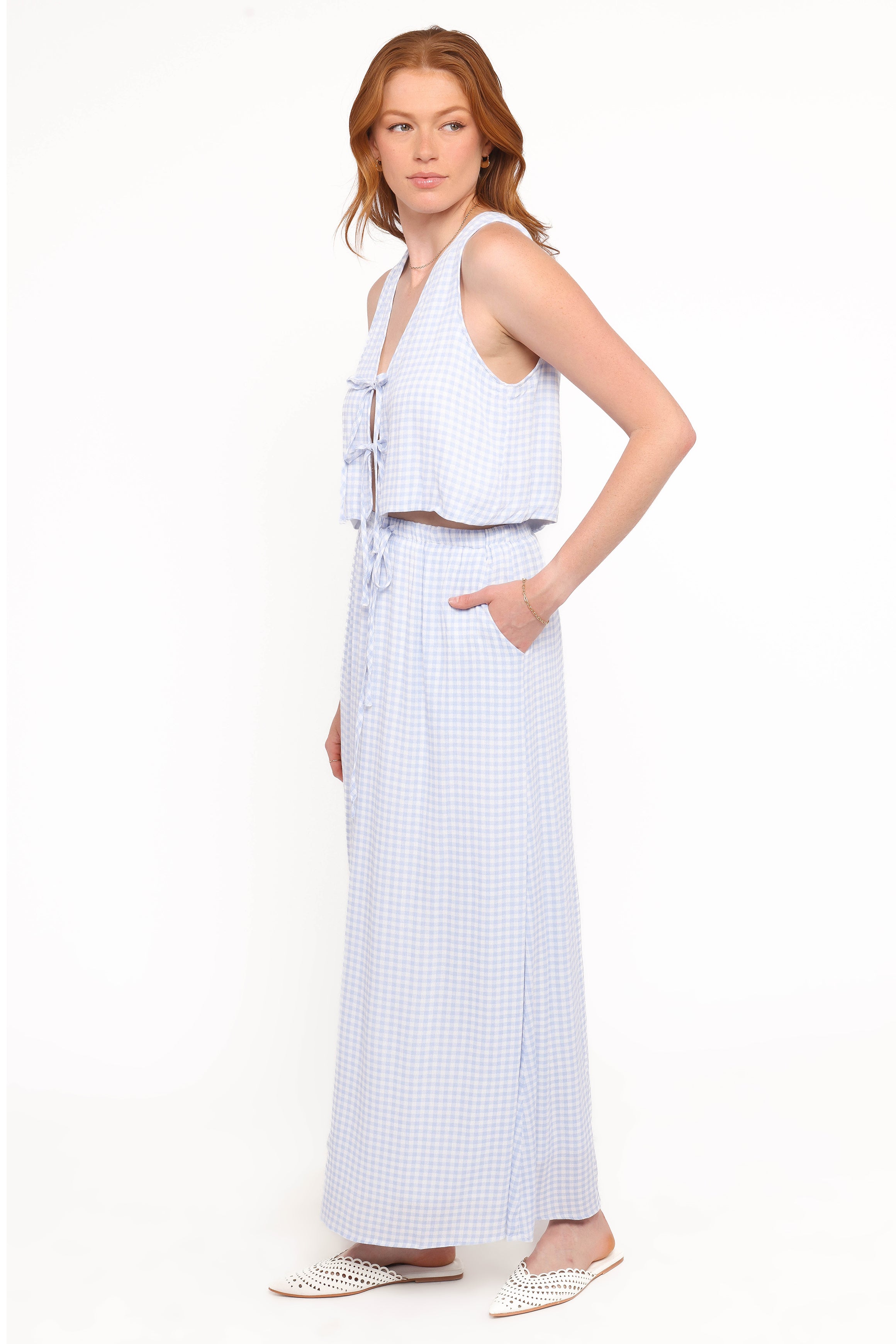 Captie Cotton Skirt Set - Blue Gingham