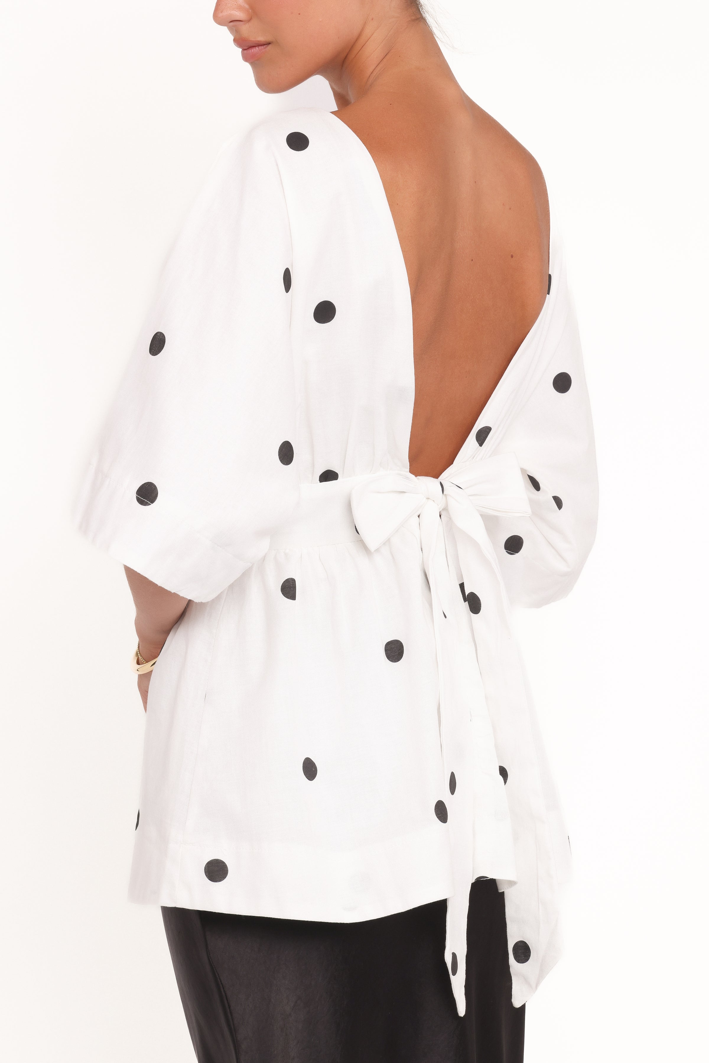 Camila Open Back Top - White Black Polka Dot