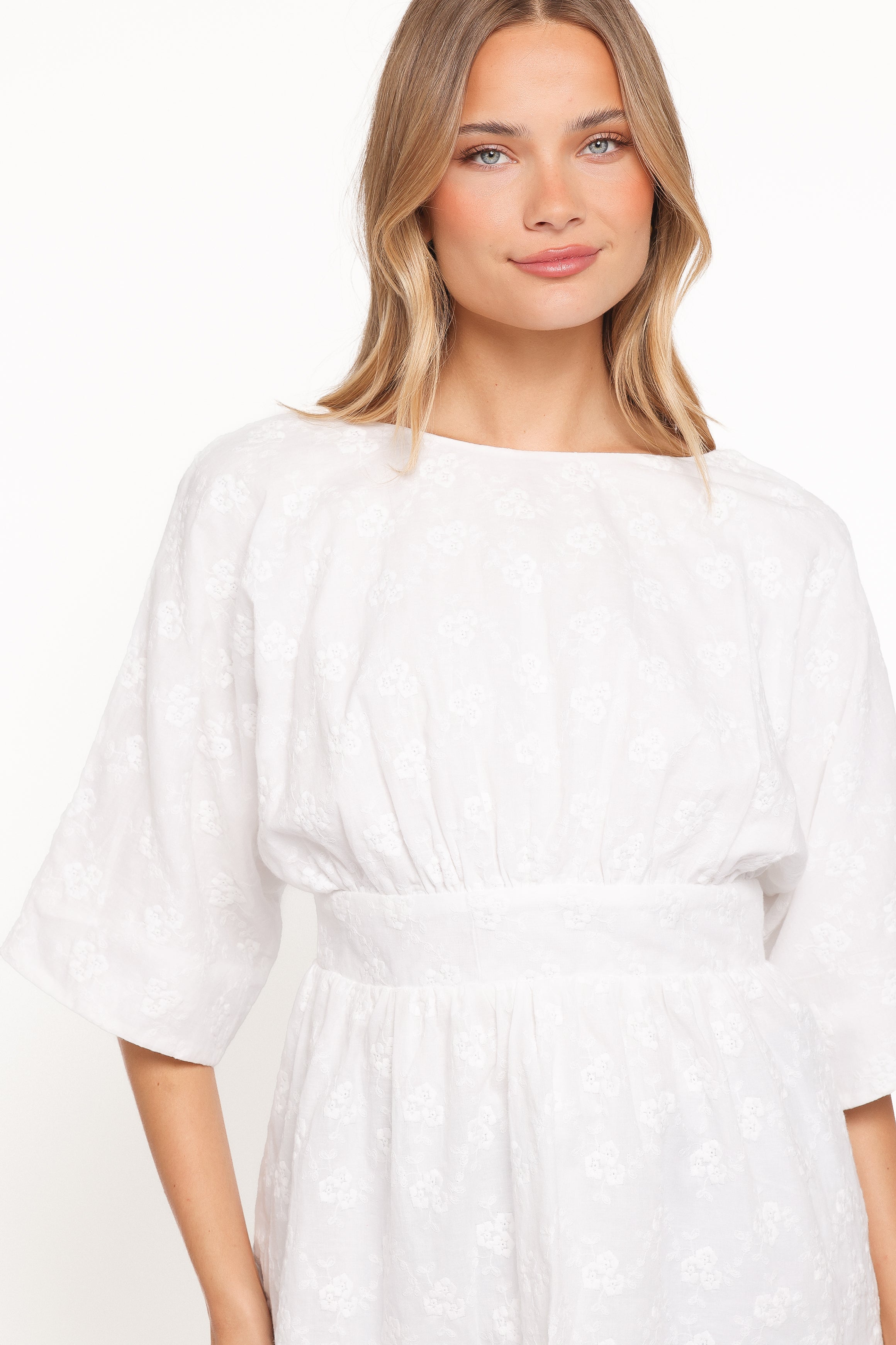 Camila Open Back Top - White Embroidery