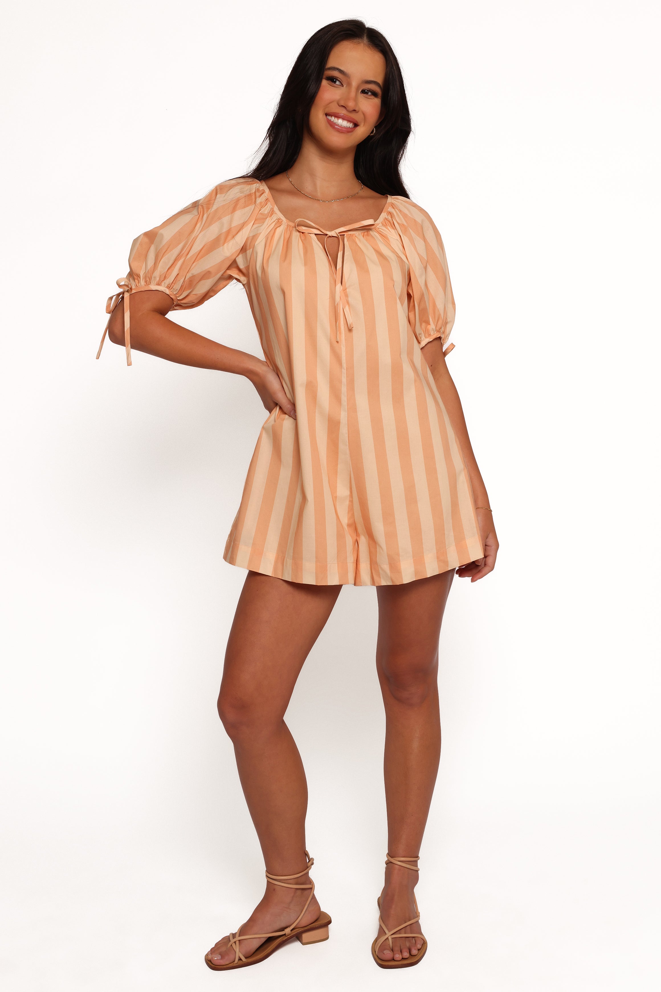 Carina Striped Playsuit - Terracotta Stripe