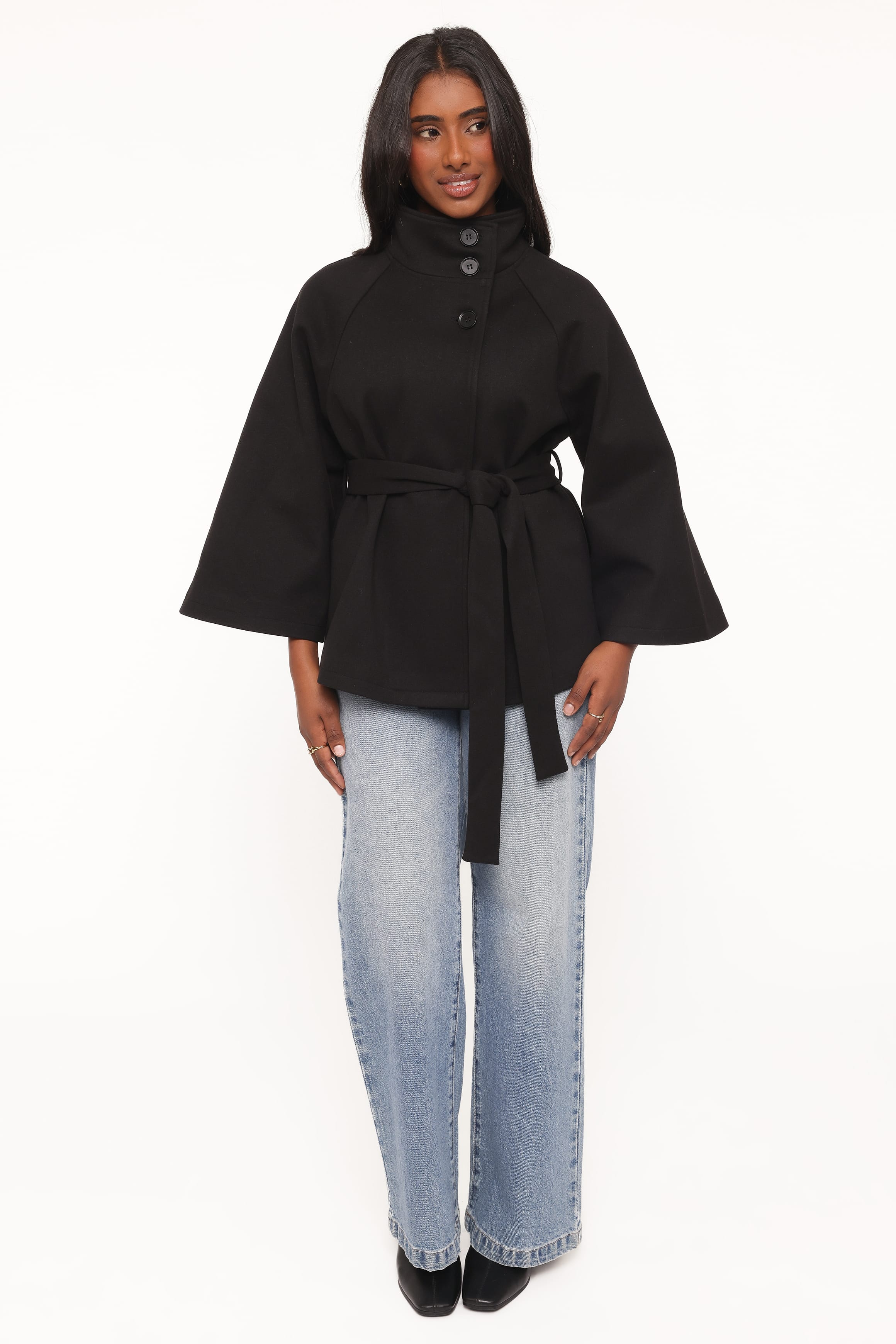 Caspian Funnel Neck Car Coat - Black