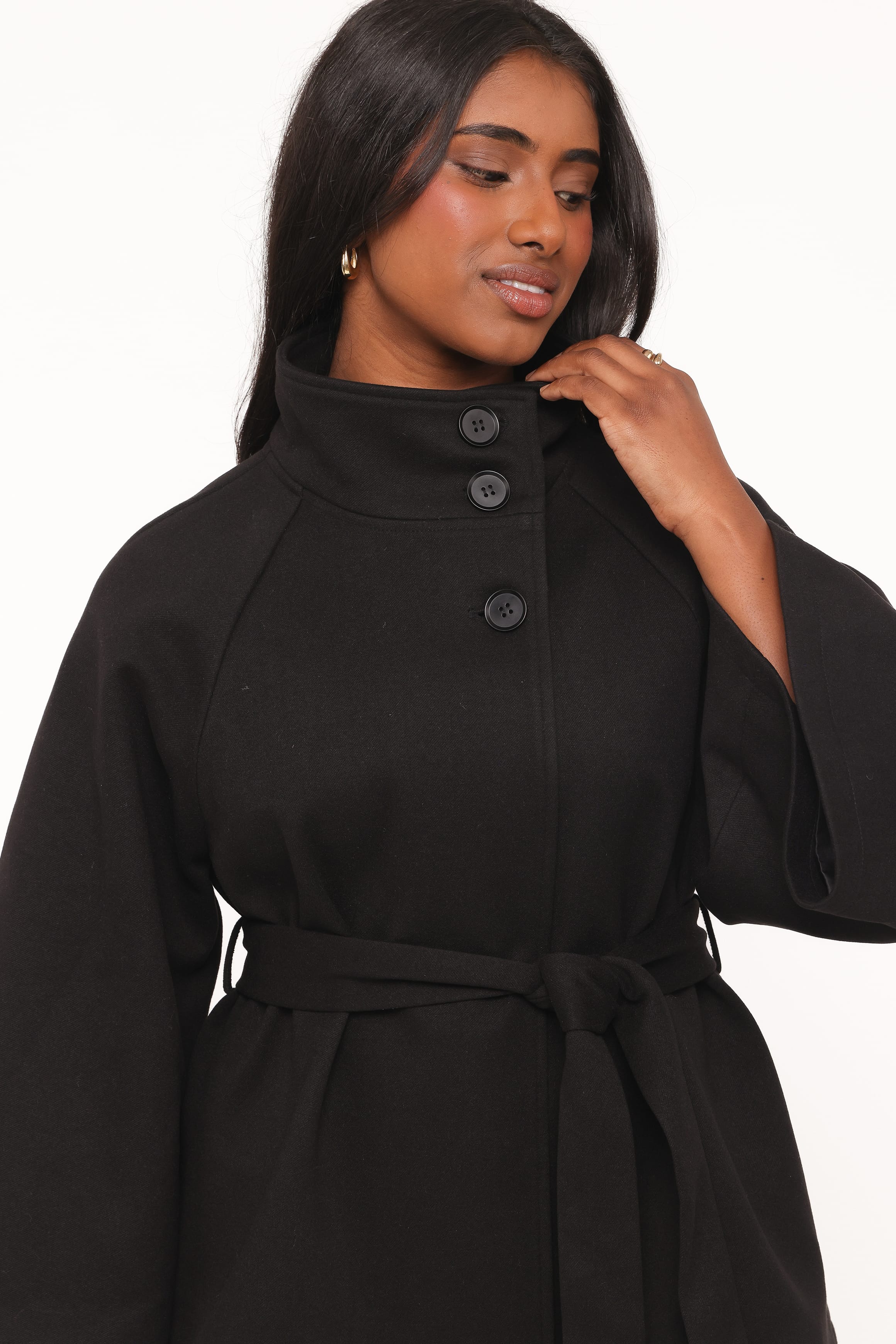 Caspian Funnel Neck Car Coat - Black