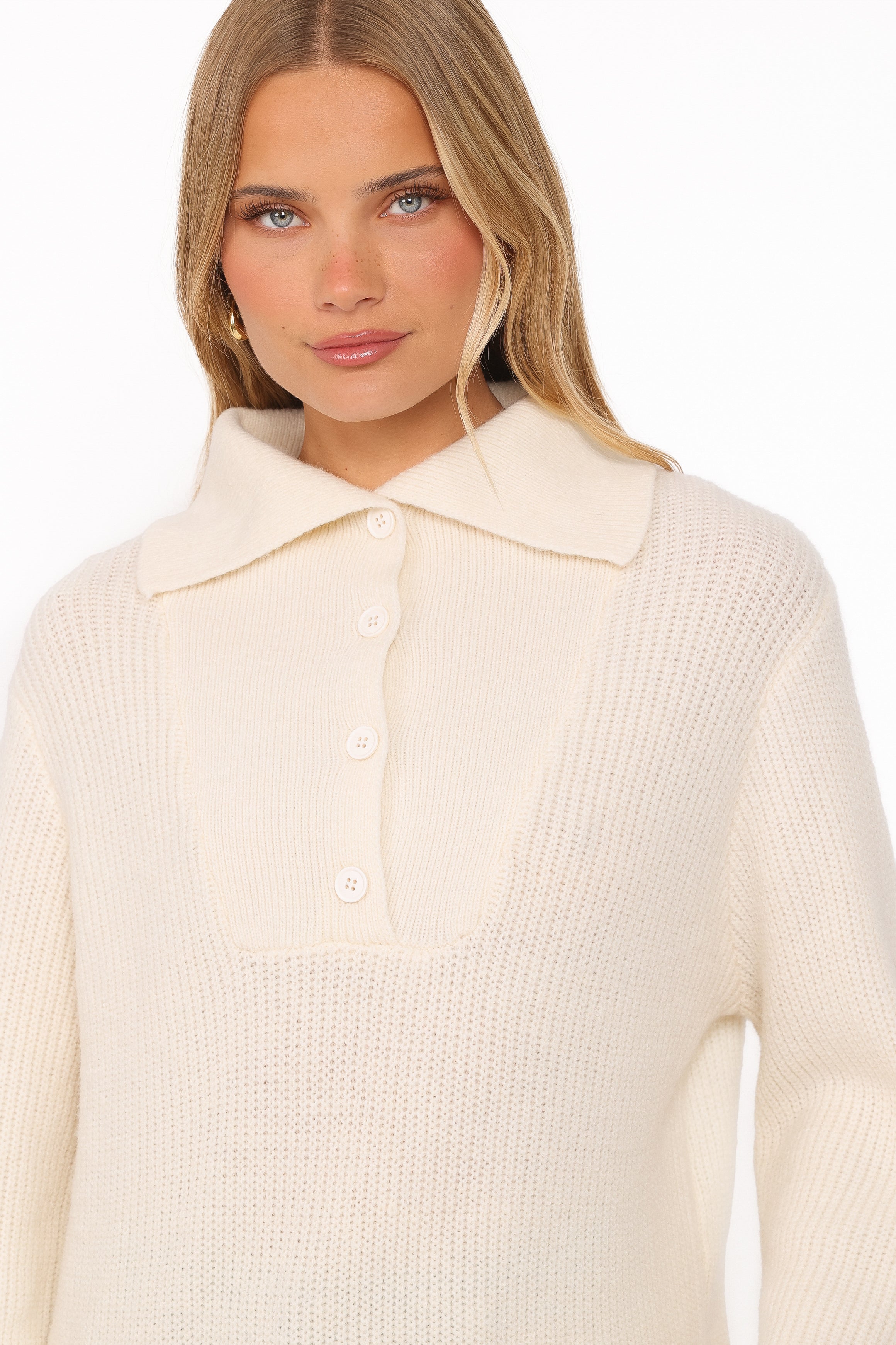 Chadley Quarter Button Sweater - Cream