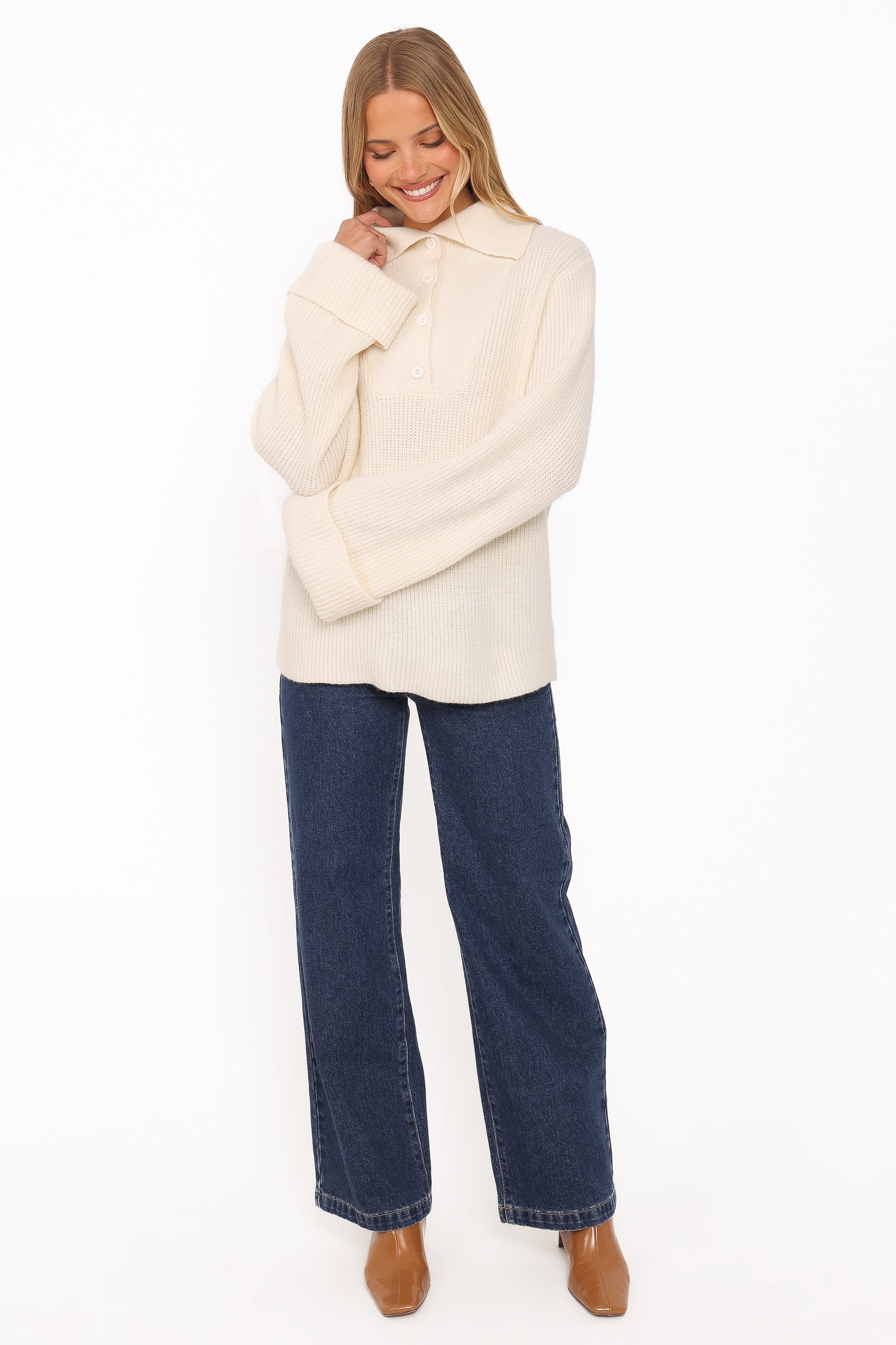 Chadley Quarter Button Sweater - Cream