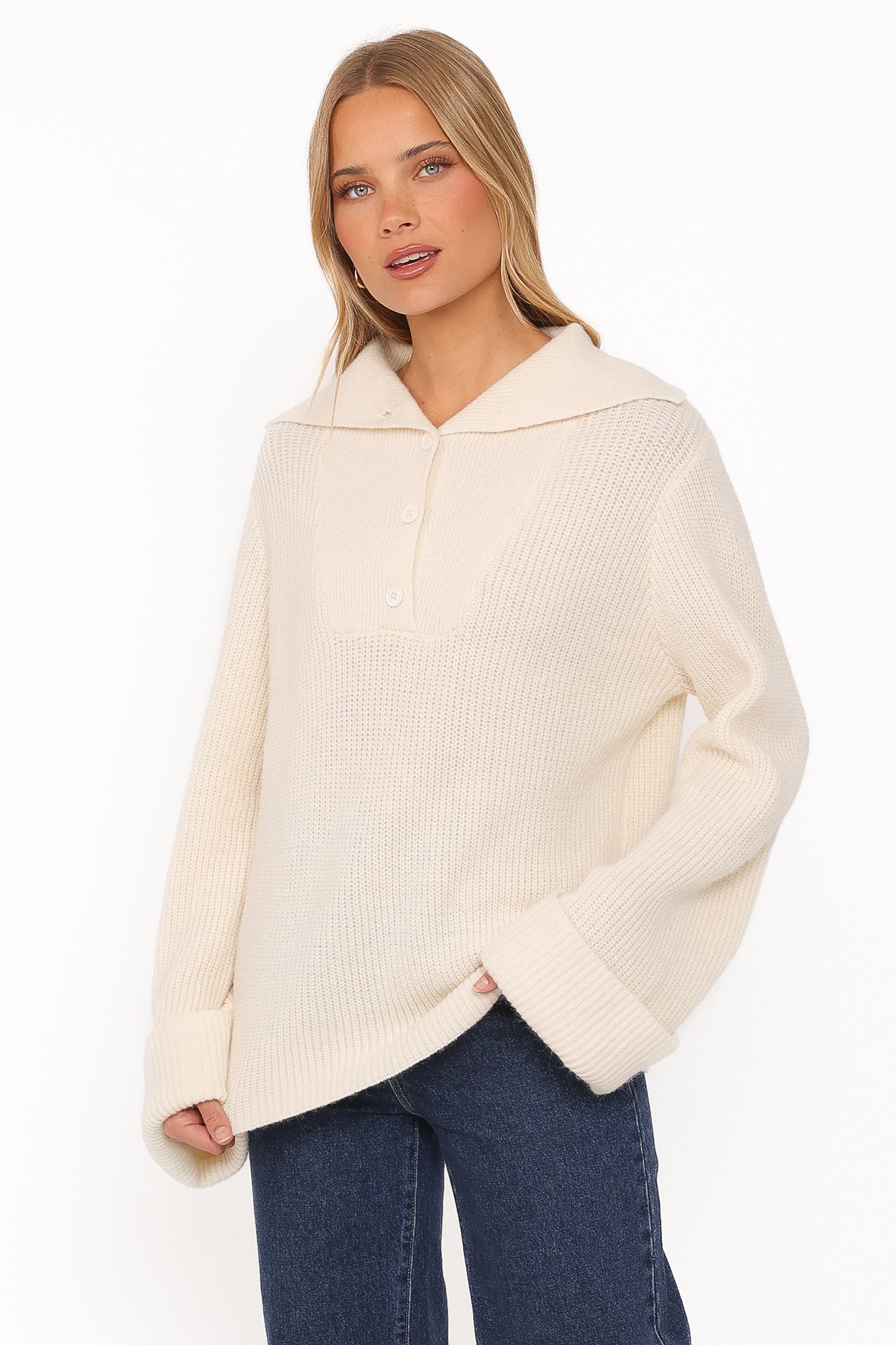 Chadley Quarter Button Sweater - Cream