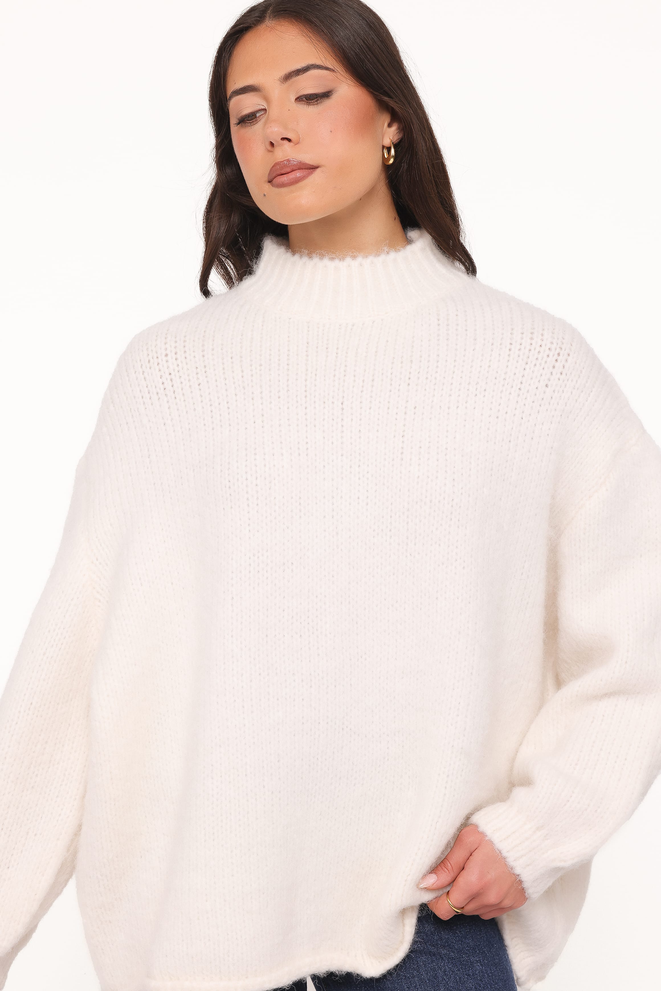 Cinzia Mockneck Knit Sweater - Cream