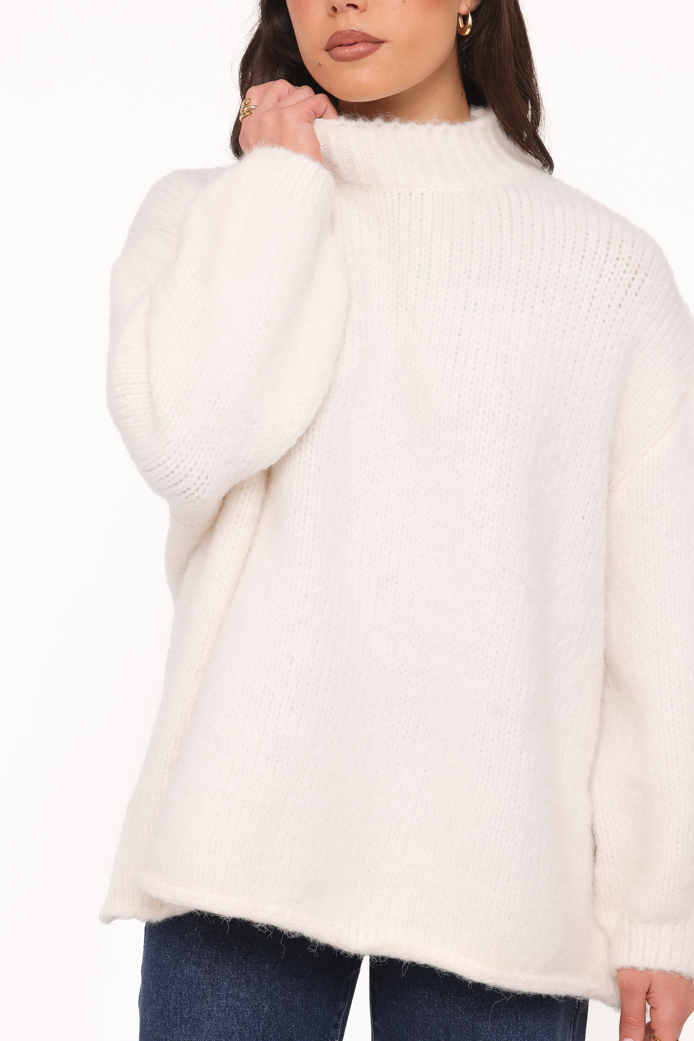 Cinzia Mockneck Knit Sweater - Cream